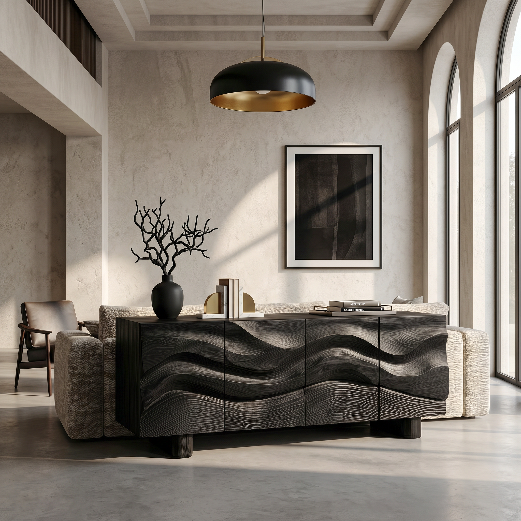Modern Organic Sideboard With Wave Front Wood Doors For Living Room SINLSASC521