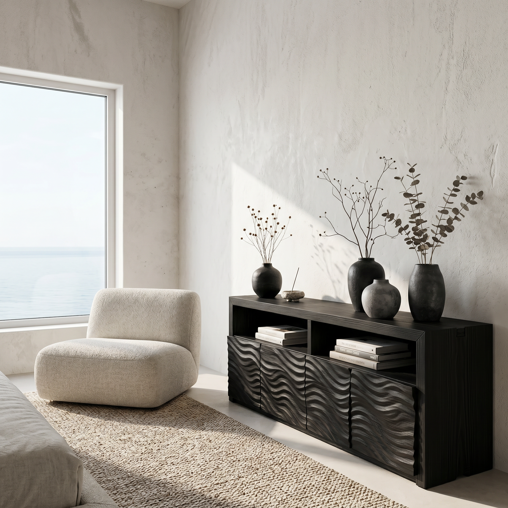 Contemporary Sideboard With Carved Wood Doors And Functional Storage For Living Room SINLSASC527