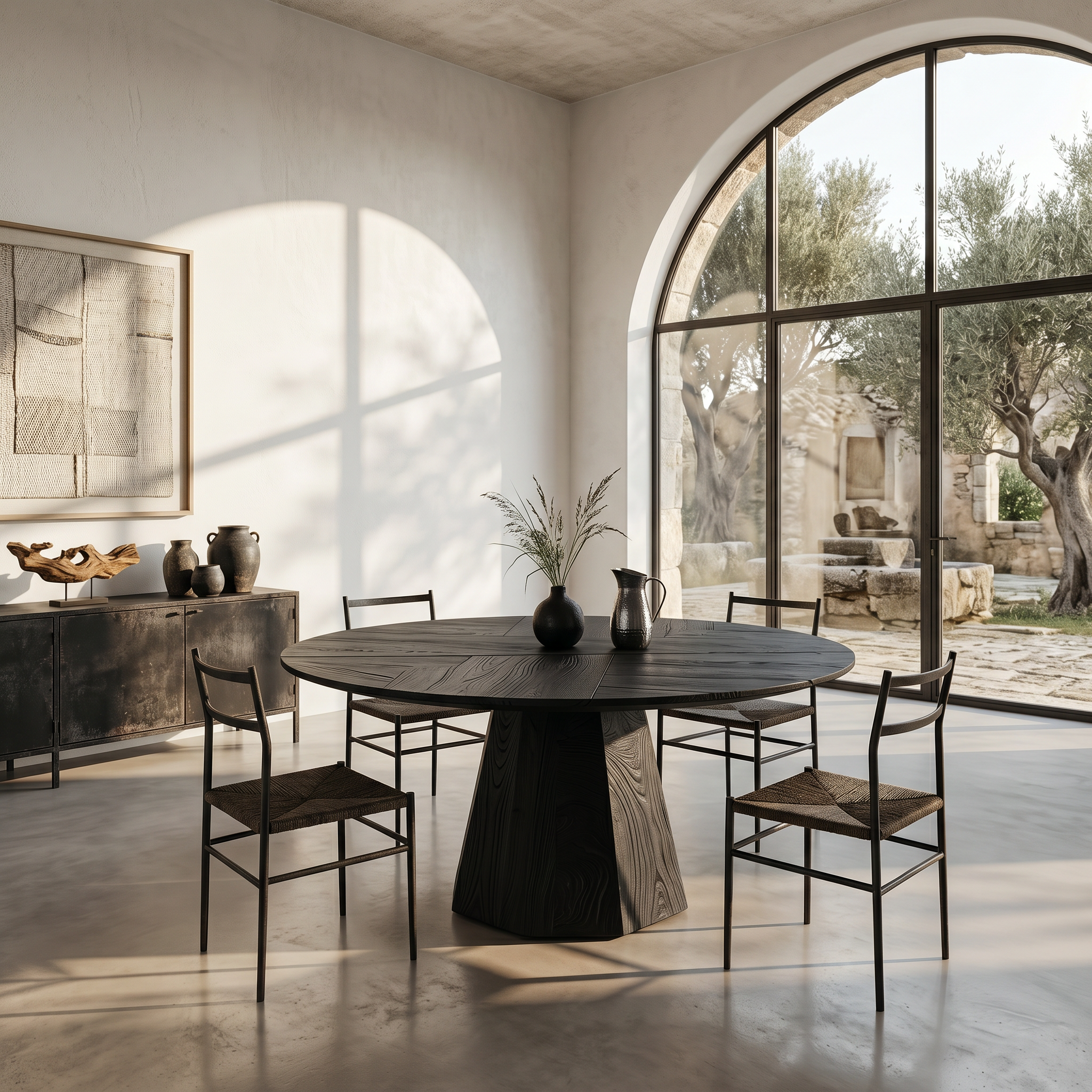 Organic Dining Table With Solid Wood Top And Sculptural Pedestal Base For Dining Room SINLSADT194