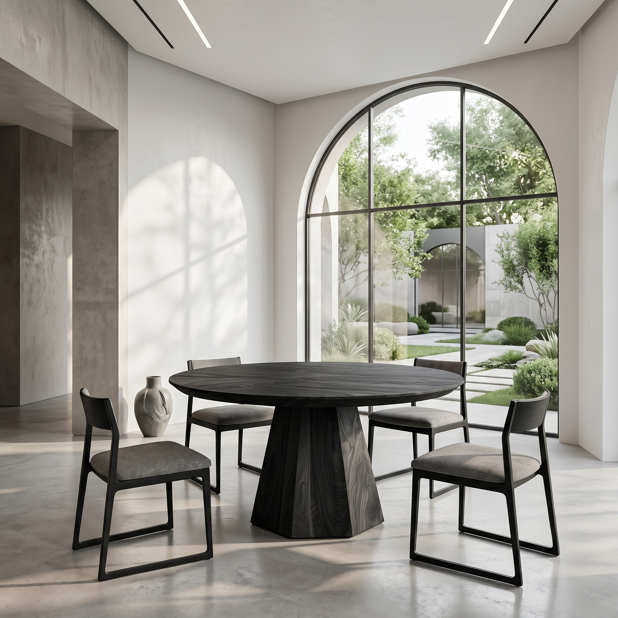 Mid Century Dining Table With Tapered Sculptural Pedestal For Dining Room SINLSADT195
