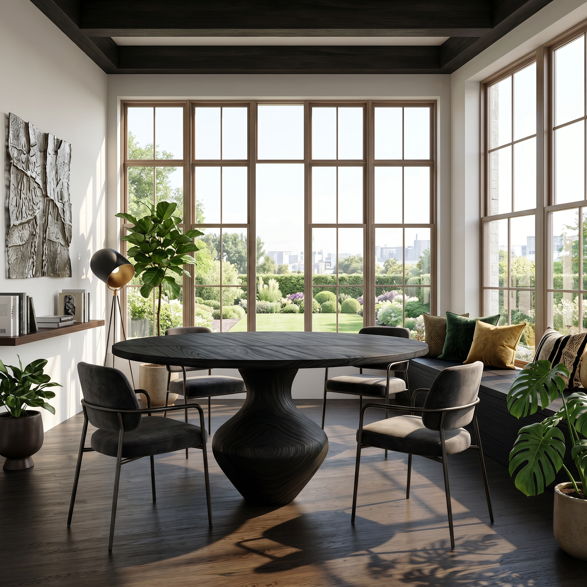 Rustic Dining Table With Sculptural Solid Wood Pedestal Base Farmhouse Round Dining Table With Sculptural Wooden Base For Kitchen SINLSADT196