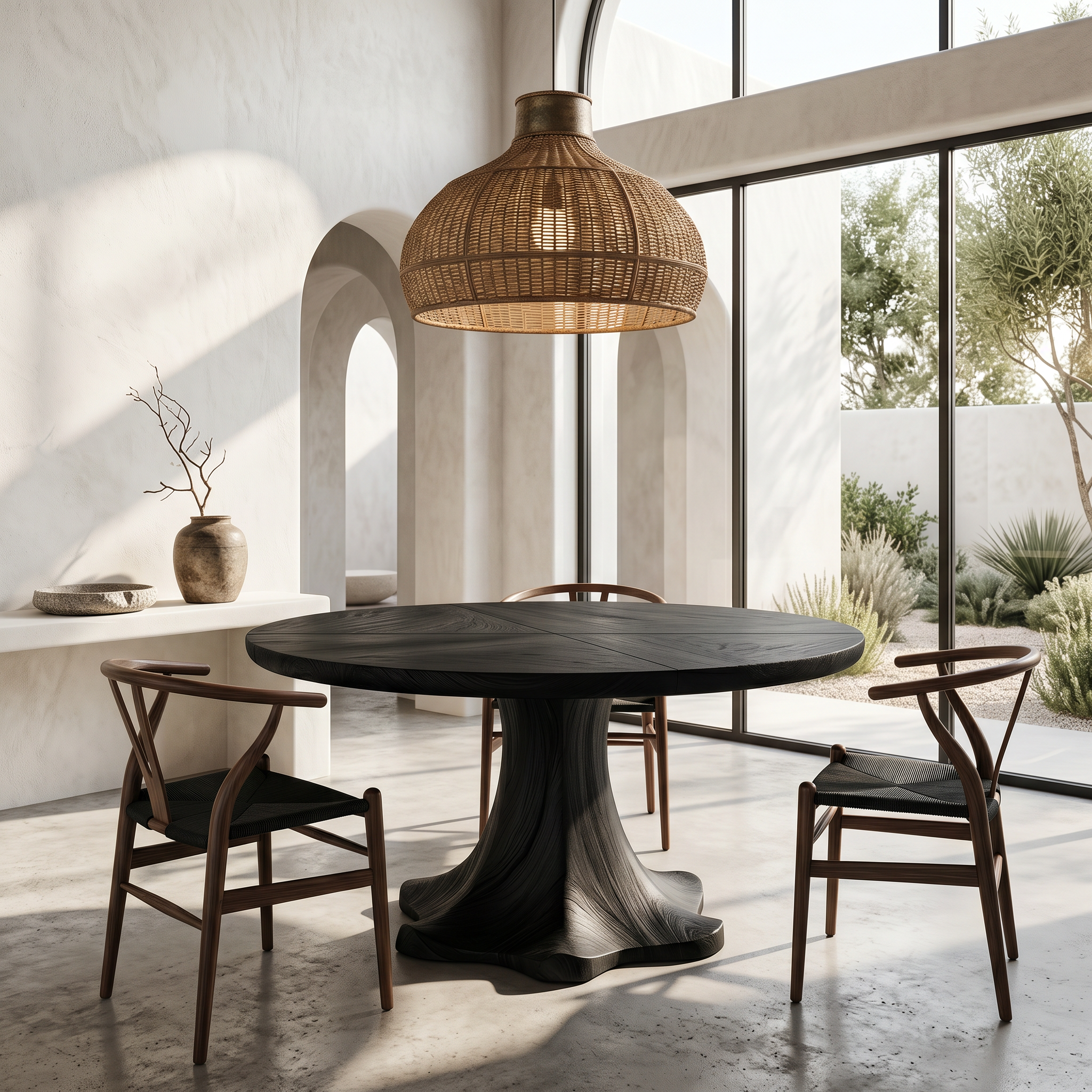 Farmhouse Dining Table With Sculptural Wooden Base Farmhouse Round Dining Table With Sculptural Wooden Base For Dining Room SINLSADT197