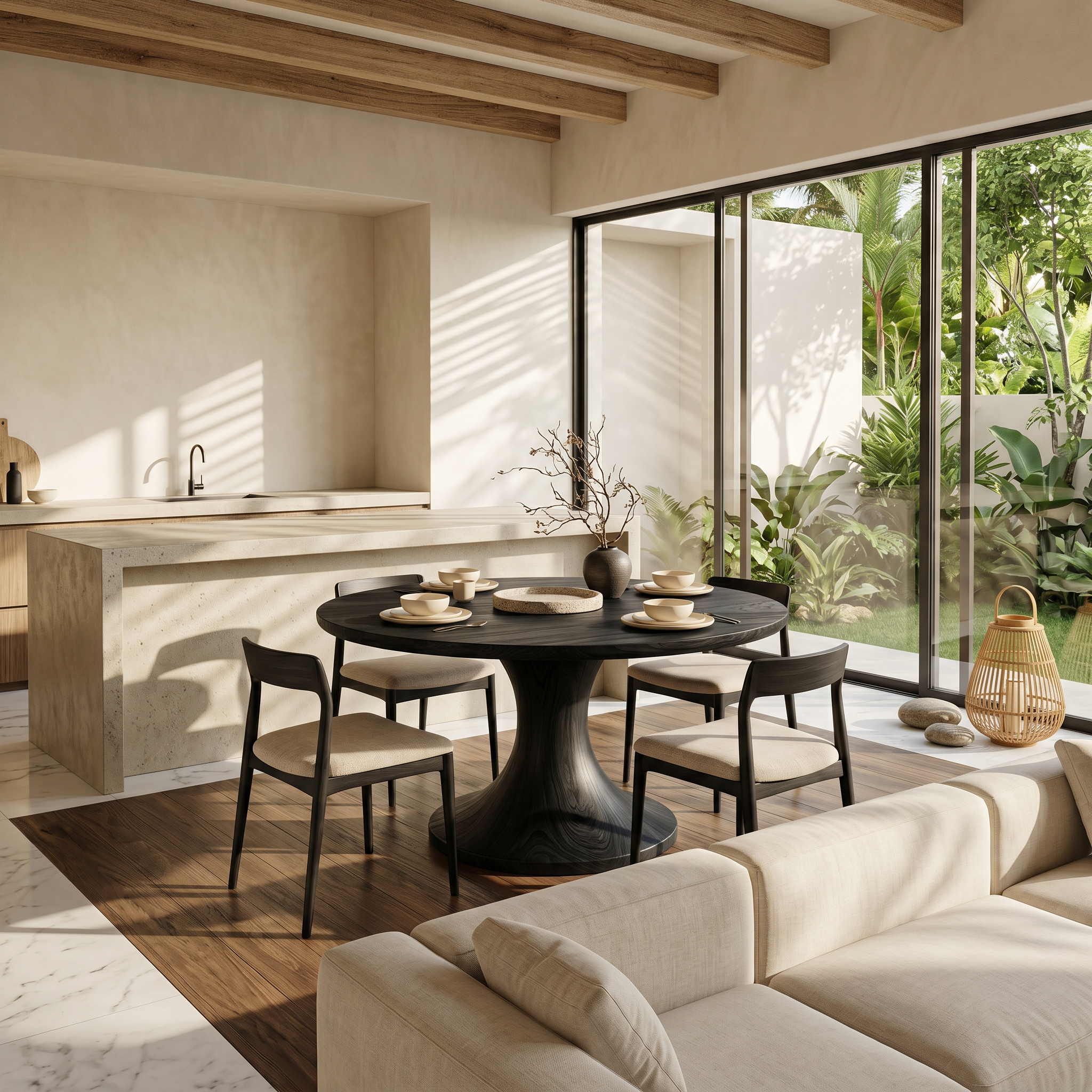 Contemporary Dining Table With Handcrafted Solid Wood Pedestal For Kitchen SINLSADT198