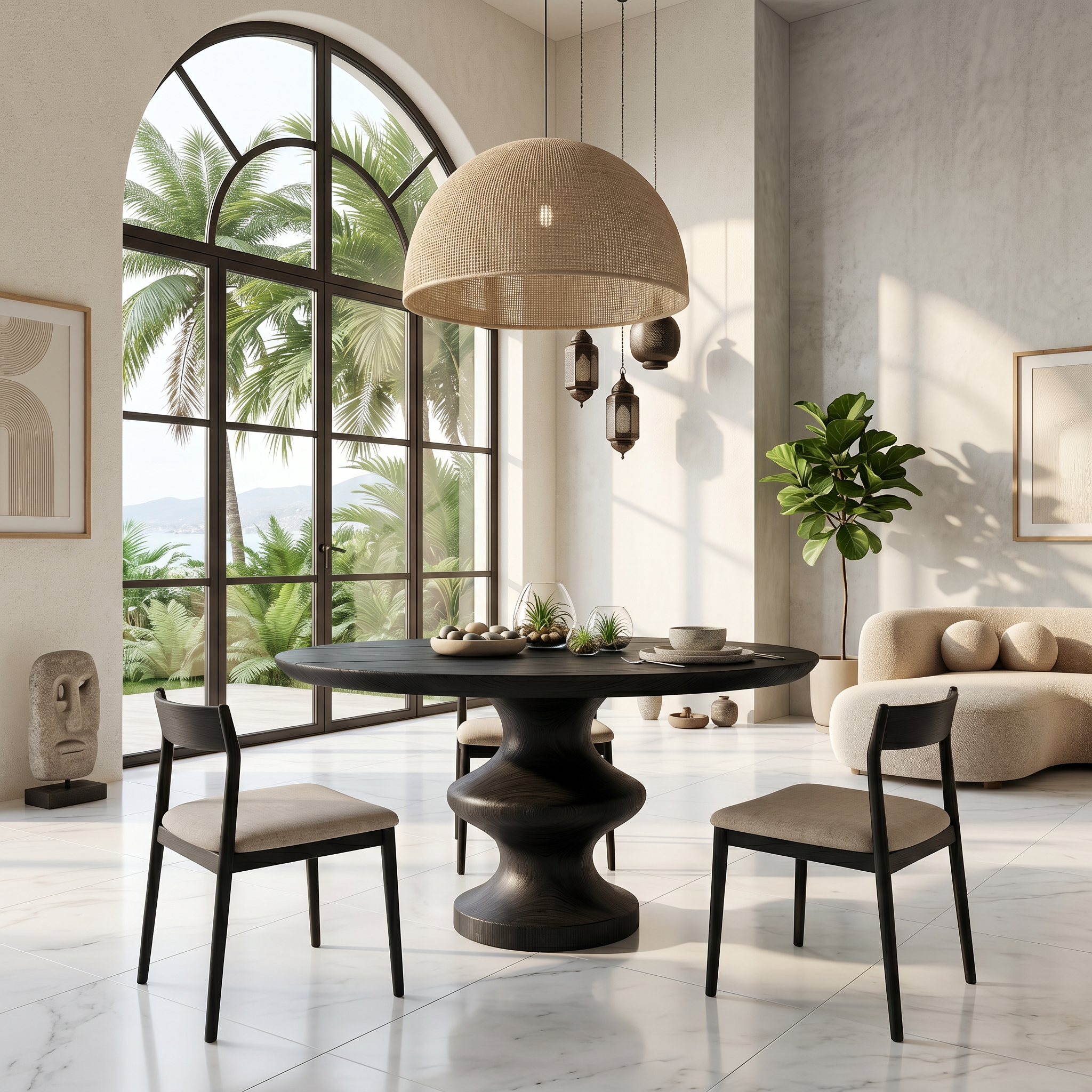 Modern Pedestal Dining Table With Sculptural Solid Wood Base For Dining Room SINLSADT199