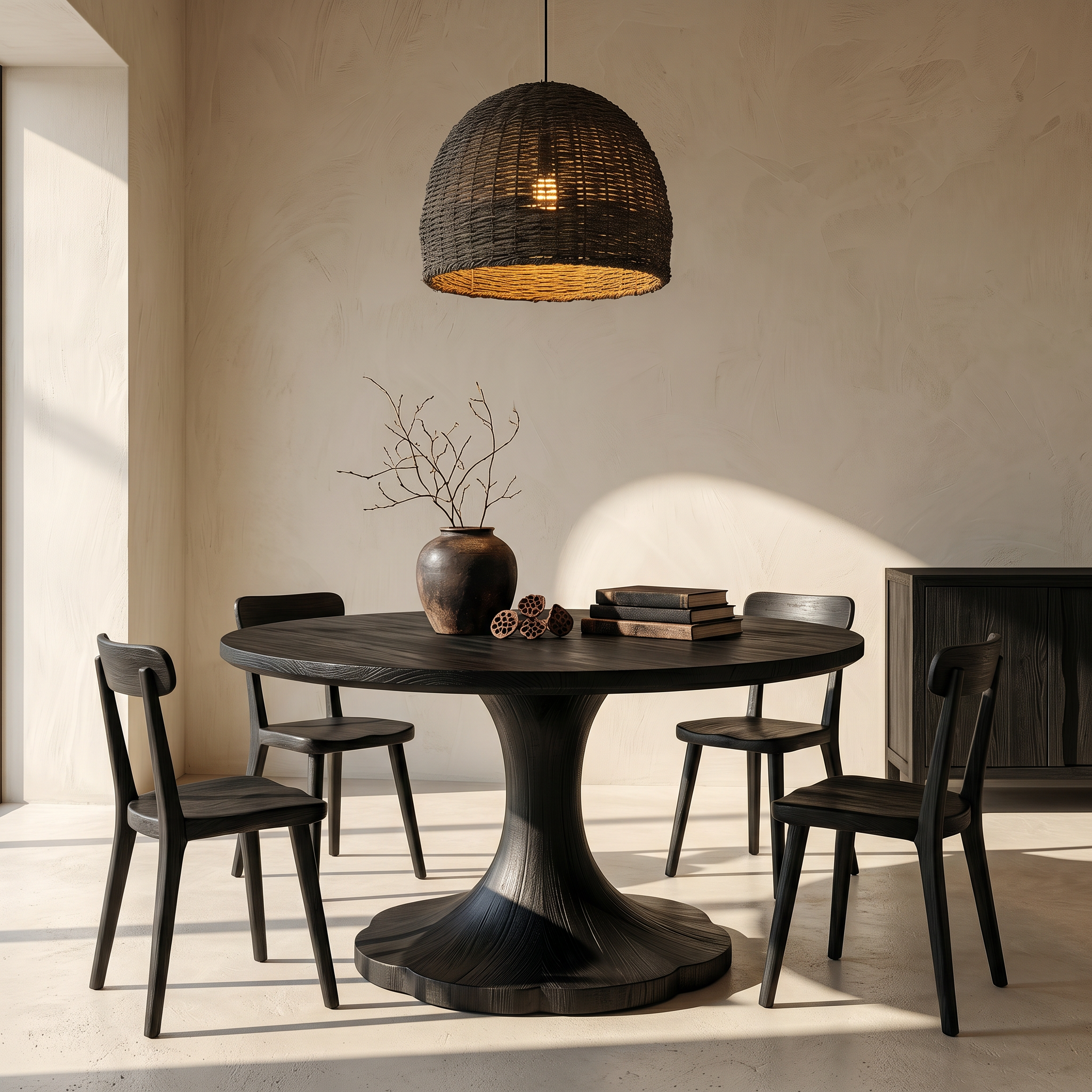 Organic Round Dining Table With Handcrafted Pedestal For Dining Room SINLSADT200
