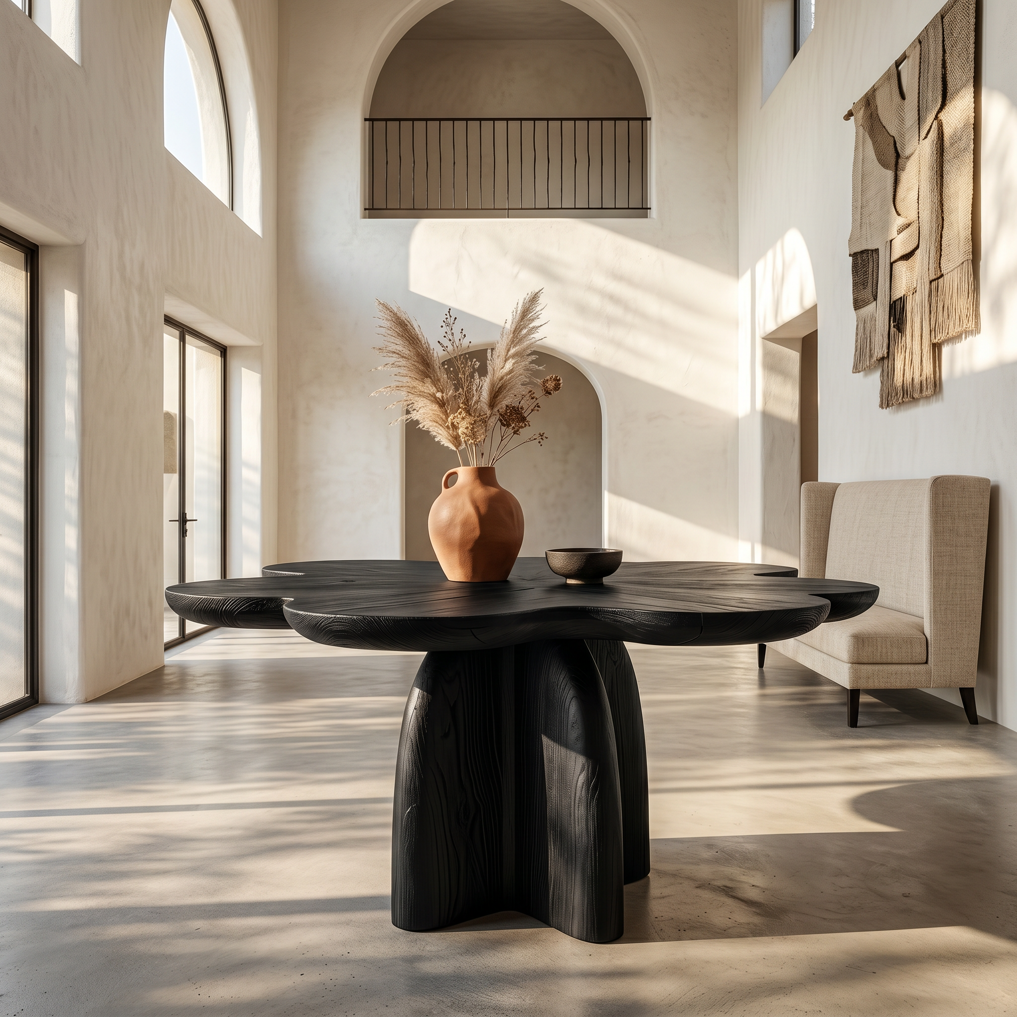 Rustic Foyer Table With Handcrafted Solid Wood Pedestal Base For Entryway And Hallway SINLSAFT035