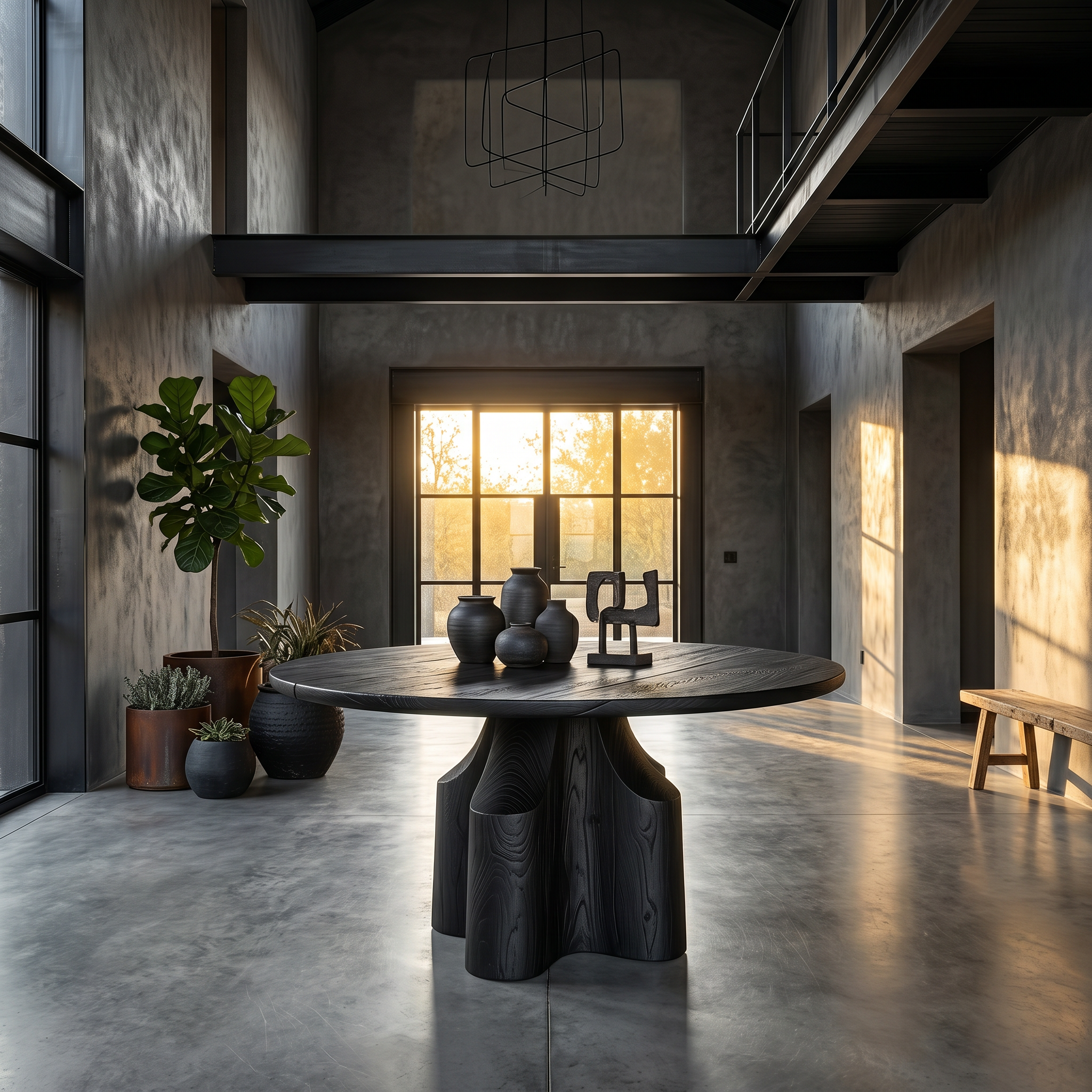 Contemporary Foyer Table With Sculptural Solid Wood Pedestal Base For Entryway And Hallway SINLSAFT037