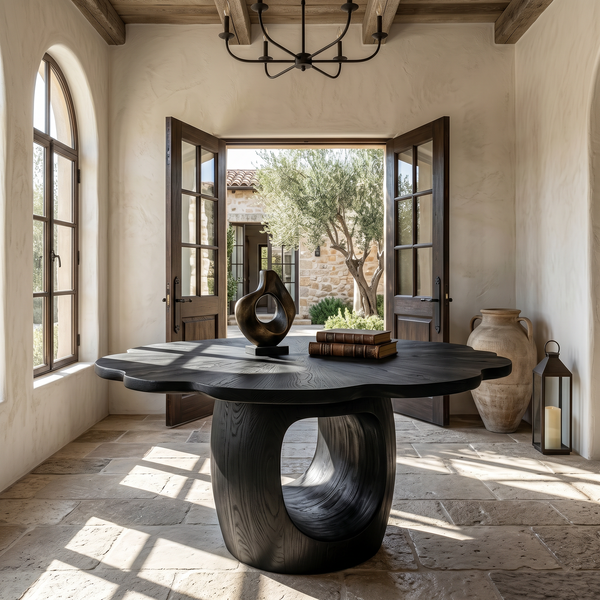 Organic Foyer Table With Sculptural Open Pedestal Base For Hallway SINLSAFT038