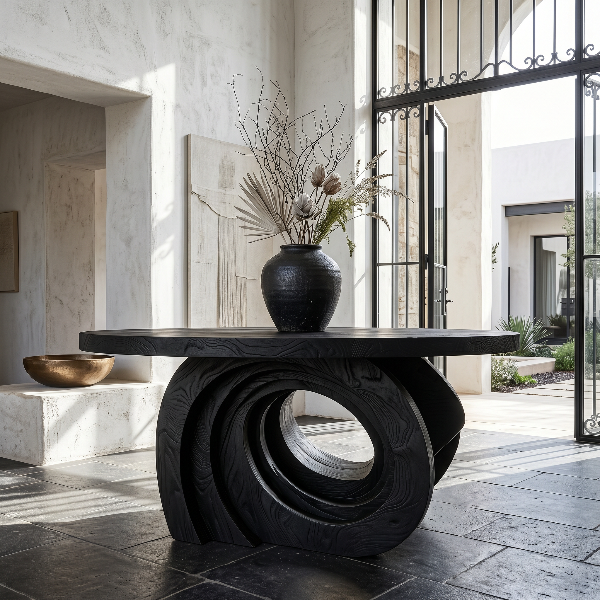 Organic Foyer Table With Pedestal Base For Entryway And Hallway SINLSAFT042