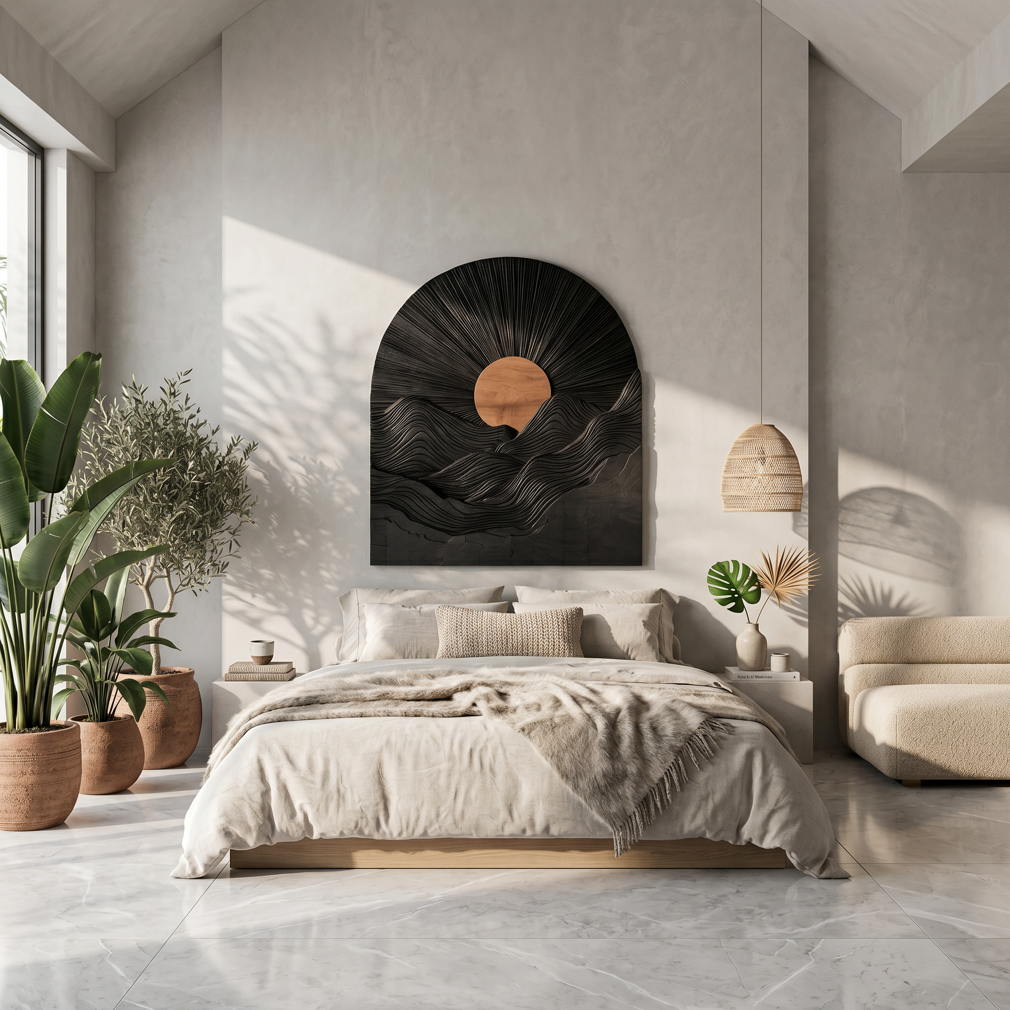 Sunburst Wall Art With Sculptural Round Panel Design For Living Room And Entryway SINLSAWD094
