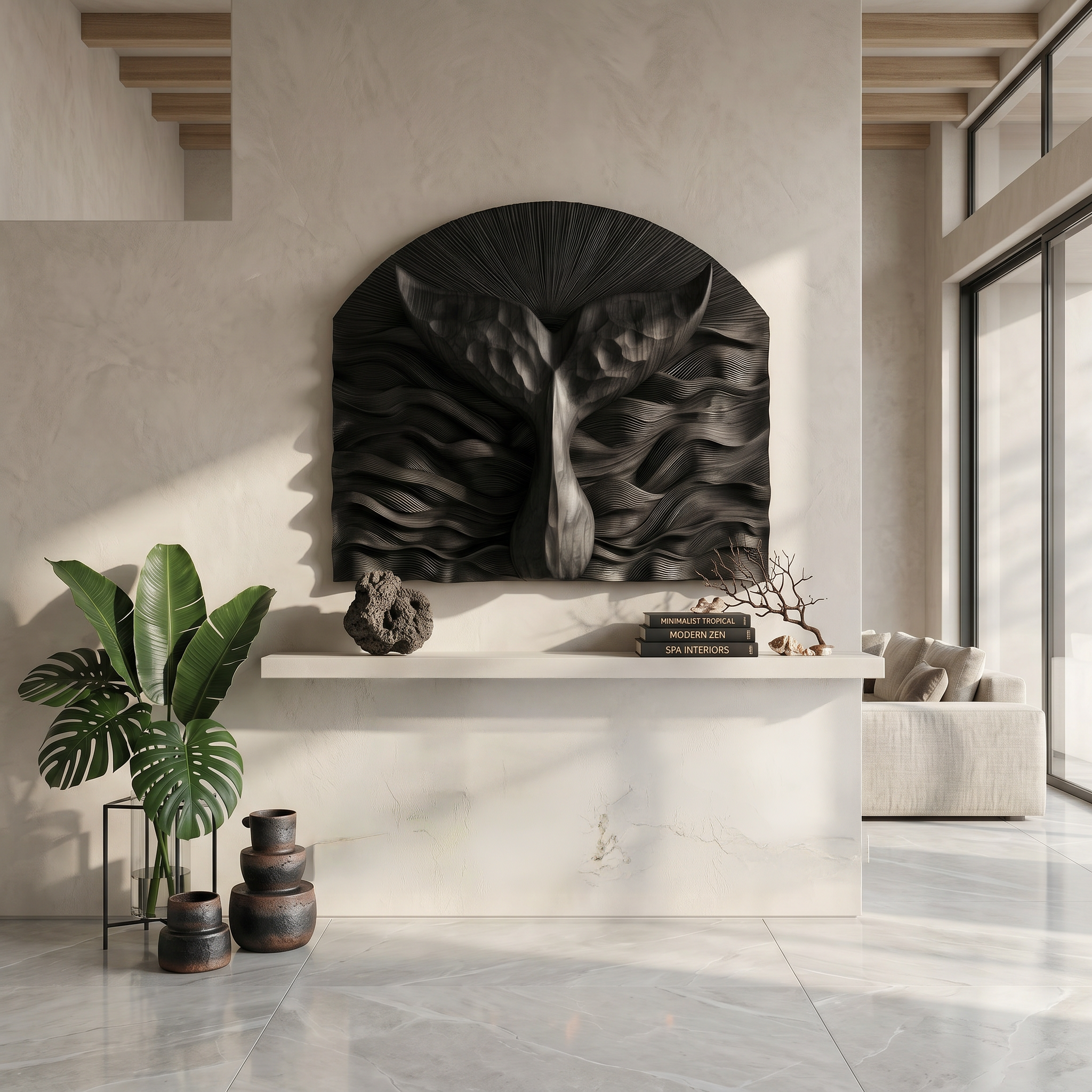 Abstract Wall Art With Sculptural Relief Panel Design For Living Room And Entryway SINLSAWD095