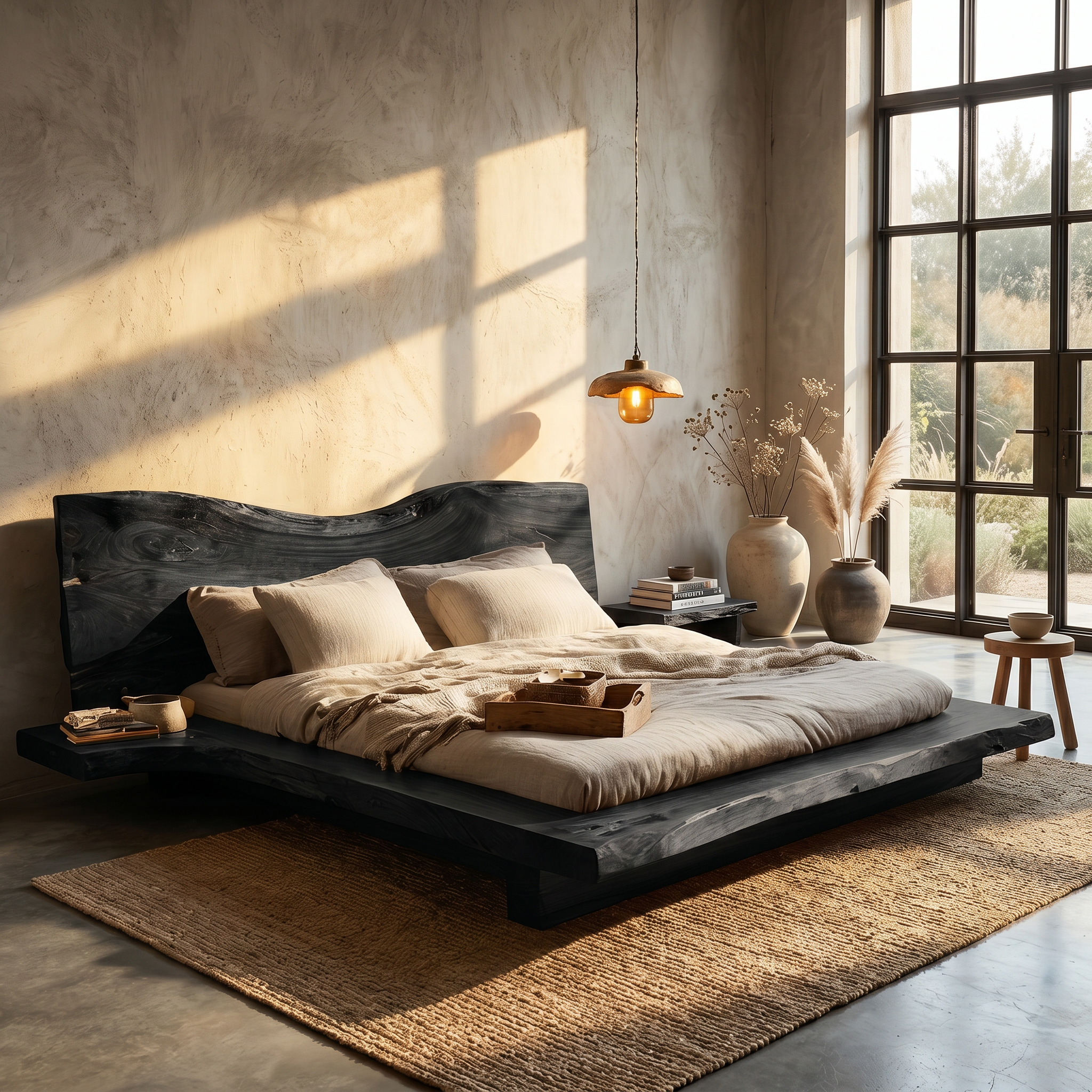Contemporary Platform Bed Frame With Solid Wood Headboard For Bedroom SINLSAWB132