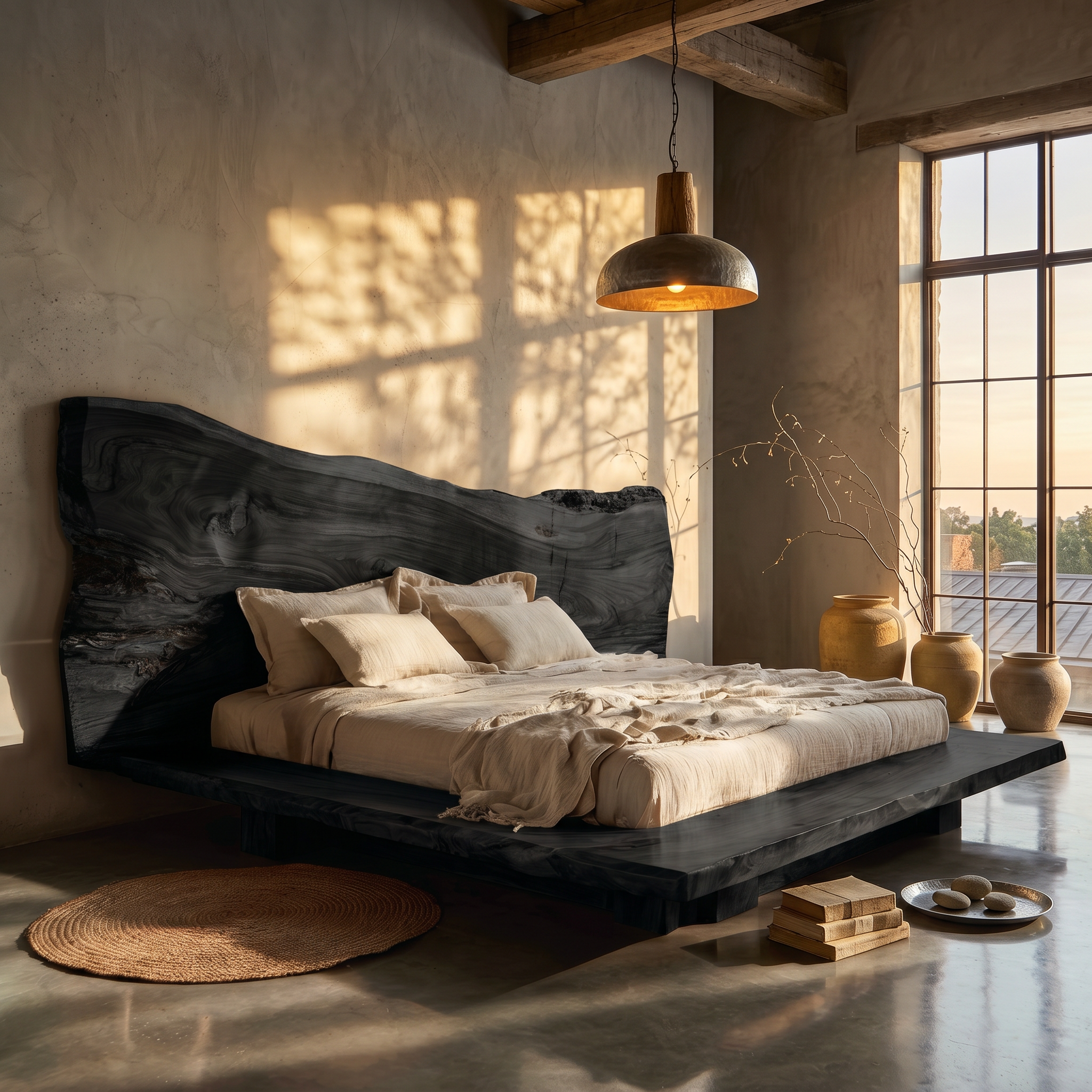 Japandi Bed Frame With Handcrafted Solid Wood Design For Bedroom SINLSAWB133