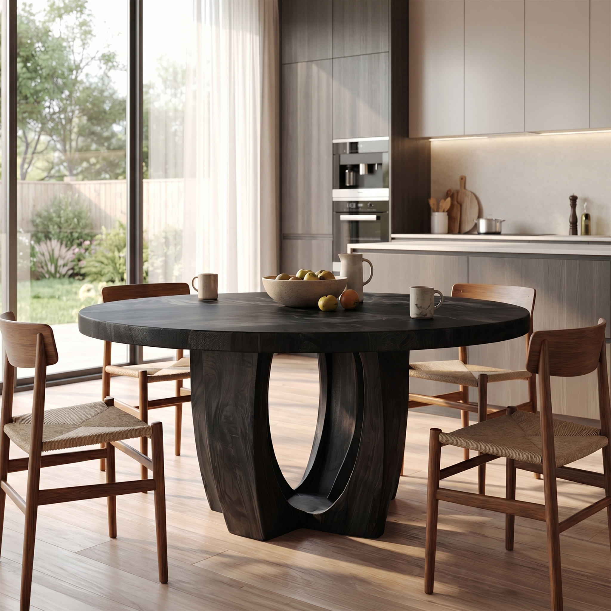 Modern Round Dining Table With Sculptural Wood Base For Dining Room SINLSADT180