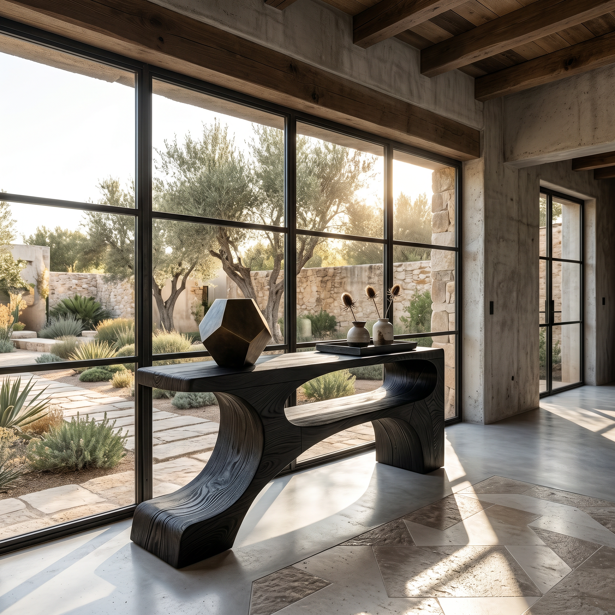 Contemporary Console Table With Organic Pedestal Design For Foyer SINLSACS629