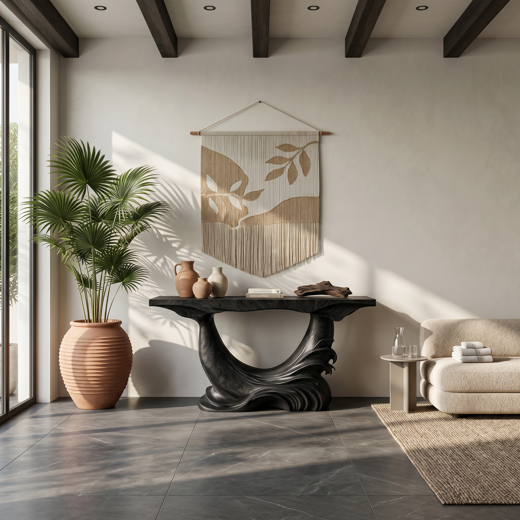 Natural Console Table With Flowing Wood Sculpture For Hallway SINLSACS633
