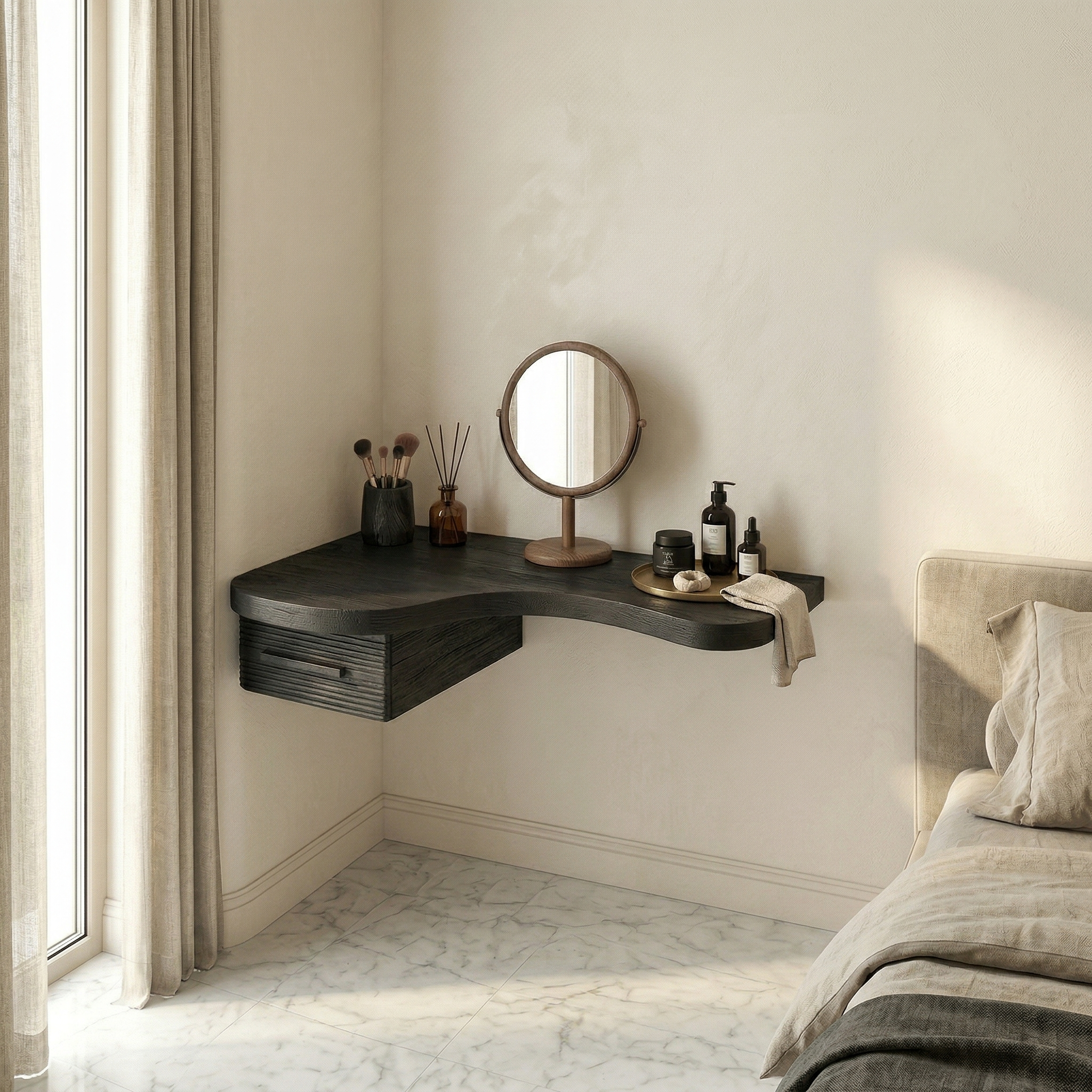 Modern Floating Dressing Table Space Saving Corner Form Bedroom SINLSABDT064