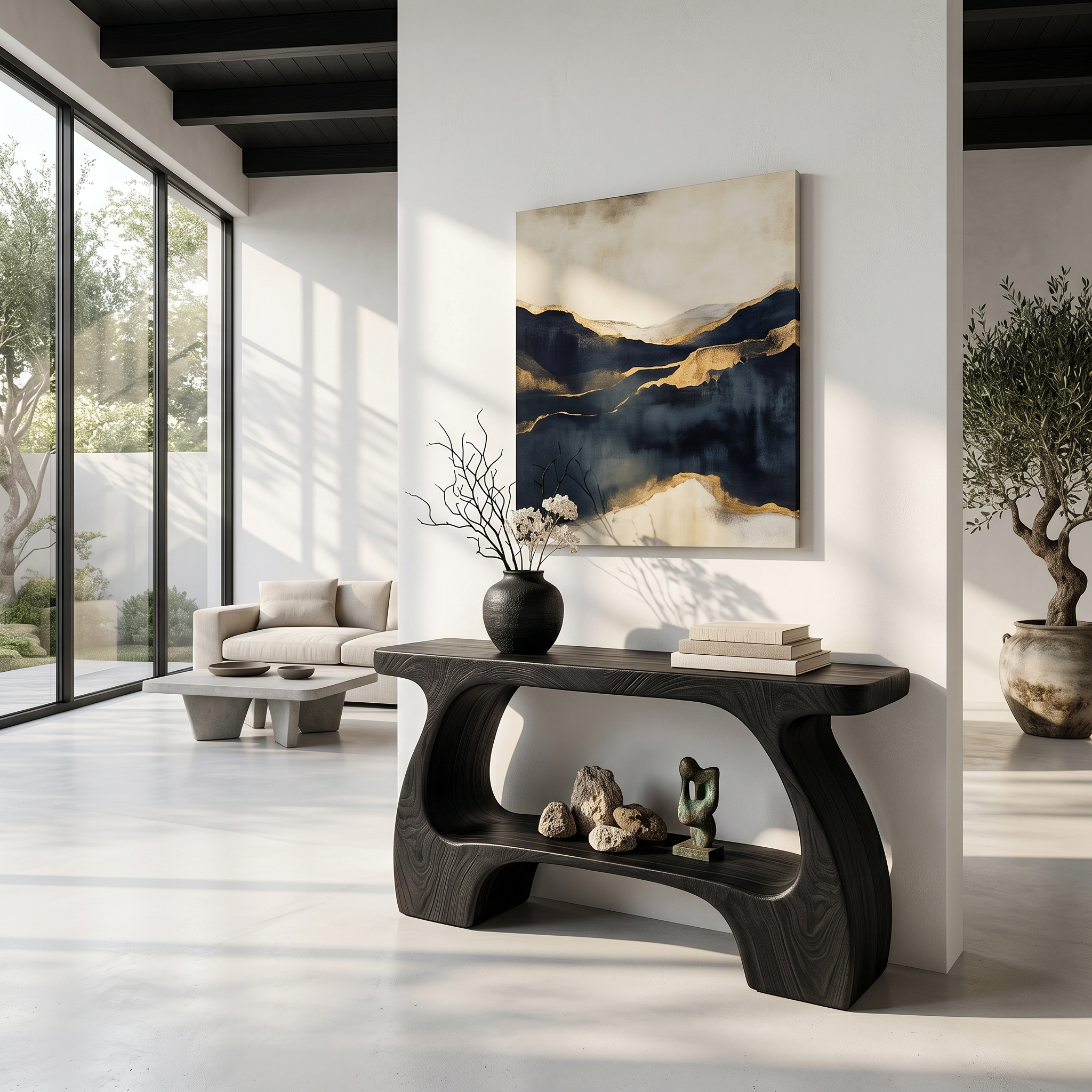 Natural Console Table With Organic Curved Silhouette For Entryway SINLSACS642