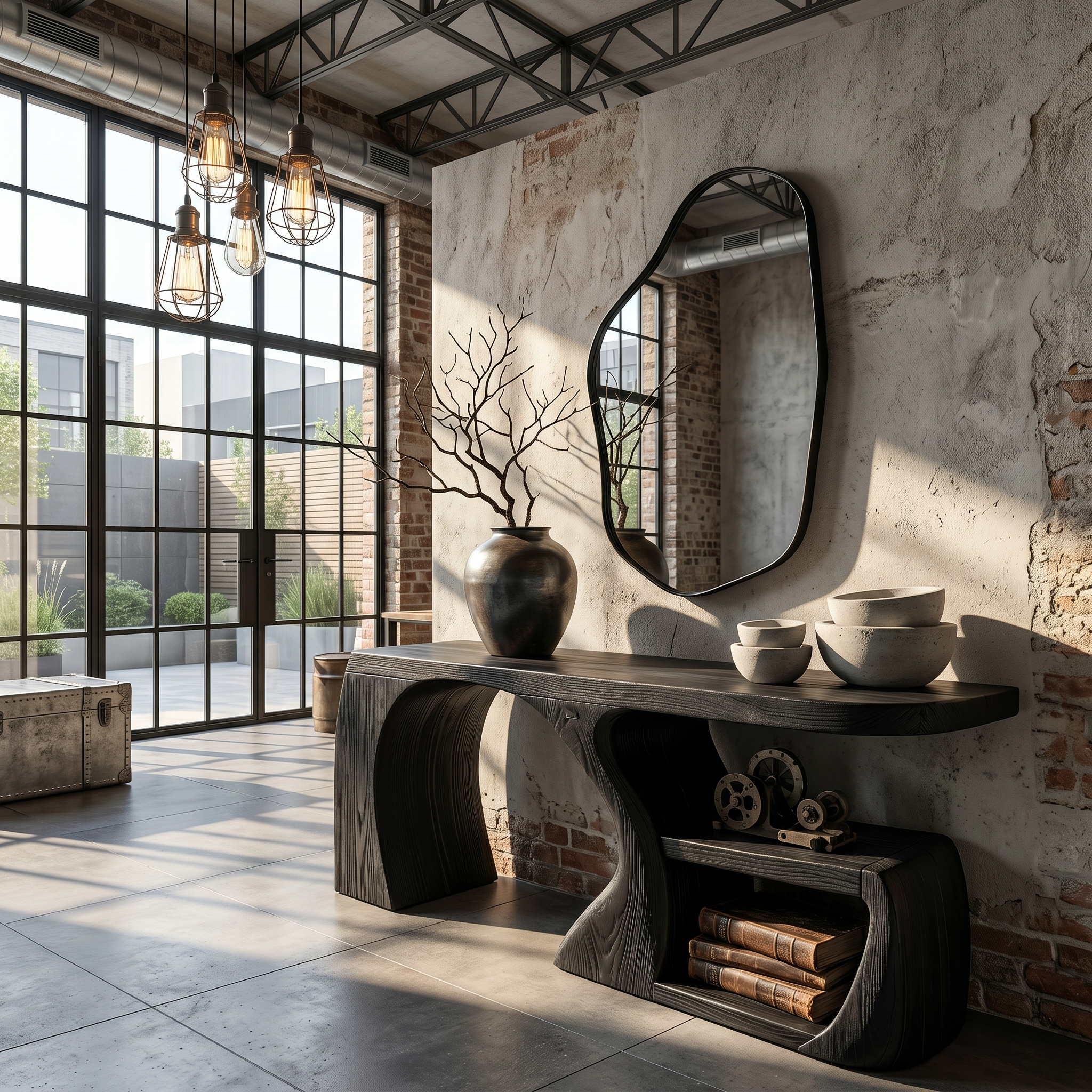 Modern Console Table With Architectural Curved Design For Entryway SINLSACS644
