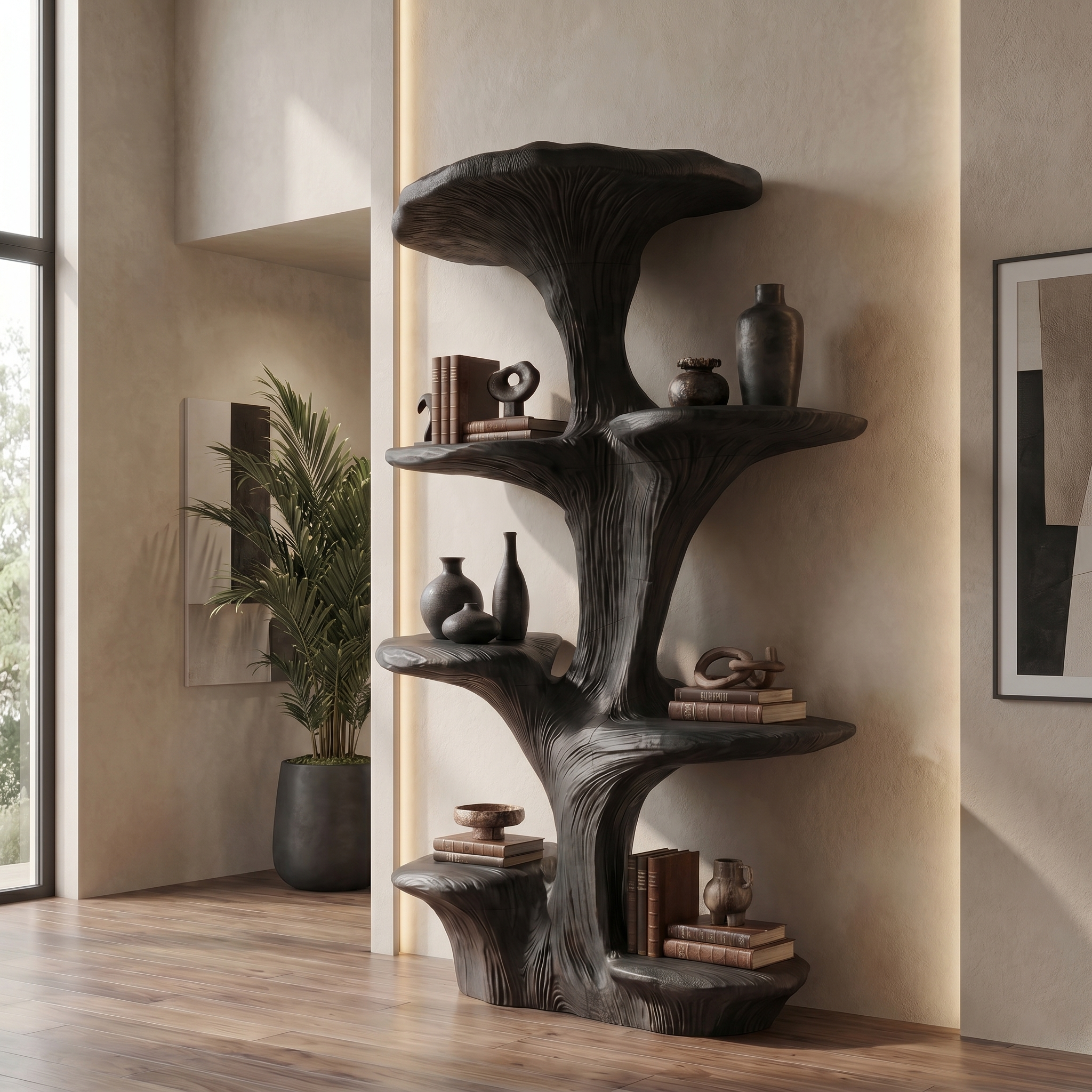 Rustic Sculptural Mushroom Bookshelf For Living Room And Bedroom SINLSATB730