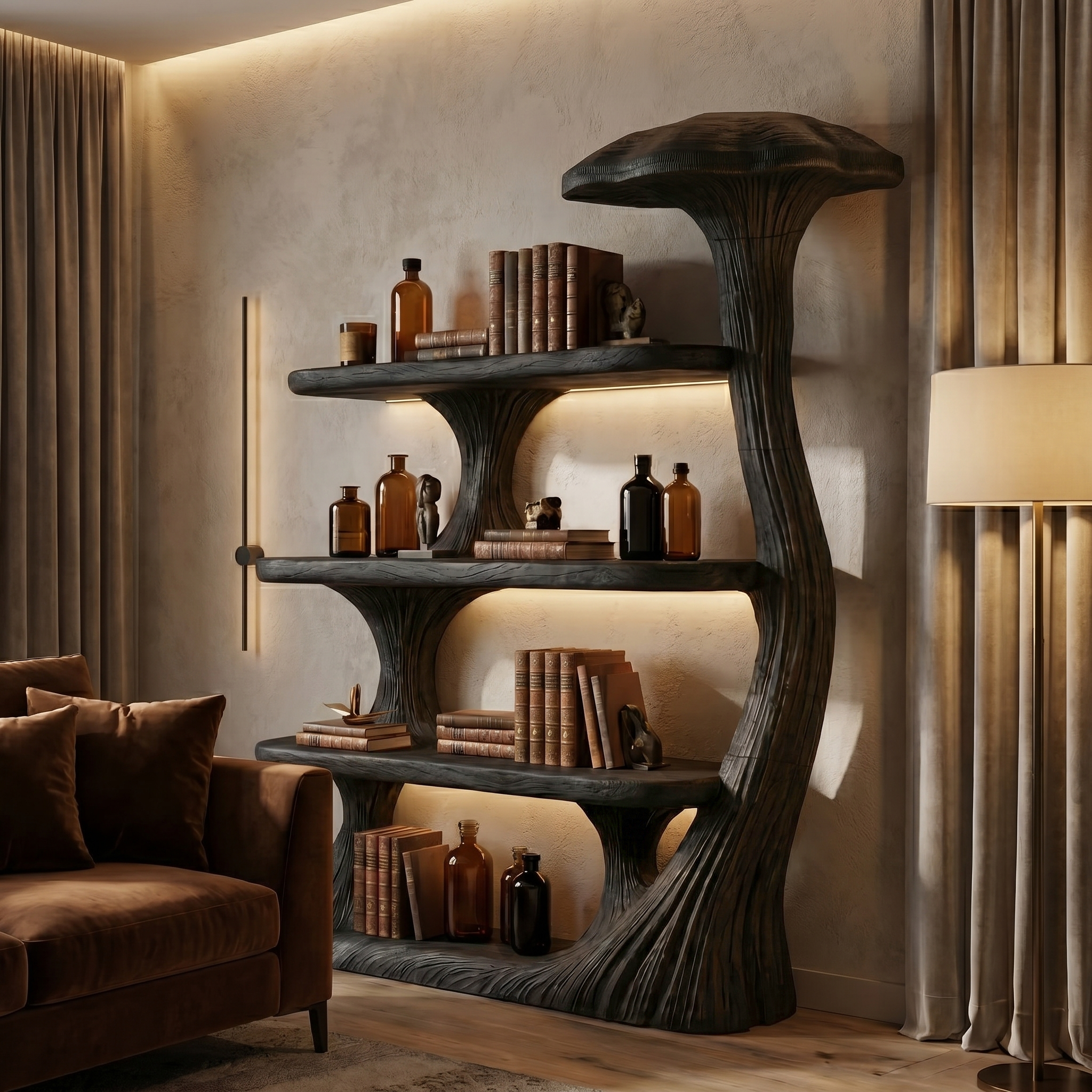 Mushroom Bookshelf Wooden Bookcase Display Shelf For Living Room Bedroom Decor SINLSATB731