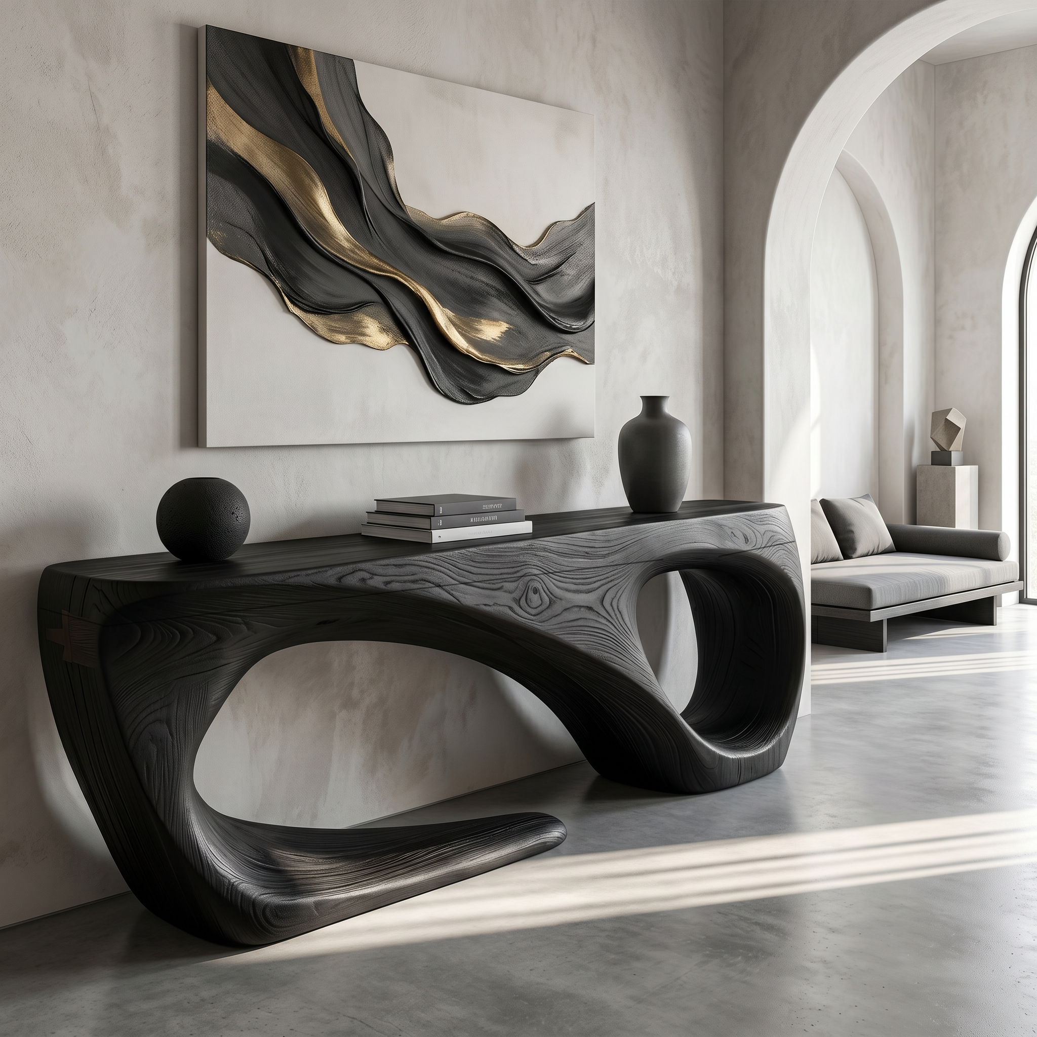 Rustic Console Table With Handcrafted Flowing Design For Living Room SINLSACS651