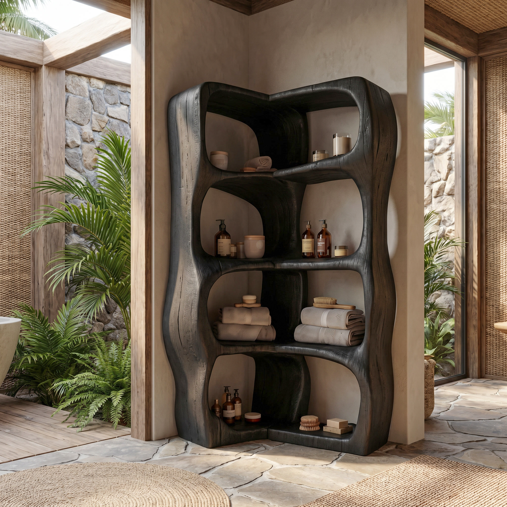 Sculptural Bathroom Cabinet With Freeform Curved Shelves For Bathroom SINLSABCT029