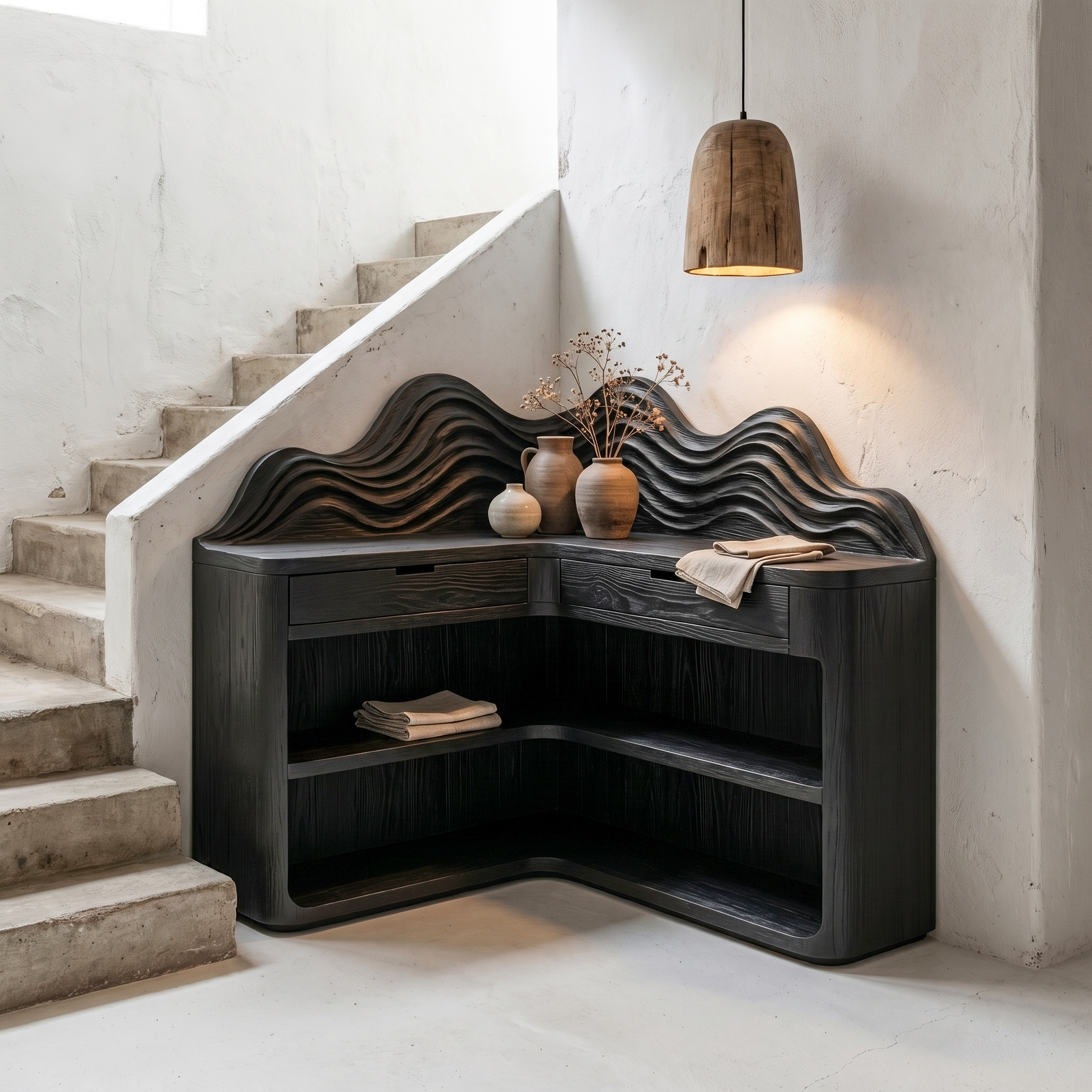 Scandinavian Wave Top Corner Bookshelf With Multi Tier Open Shelves For Living Room And Bedroom SINLSABS023