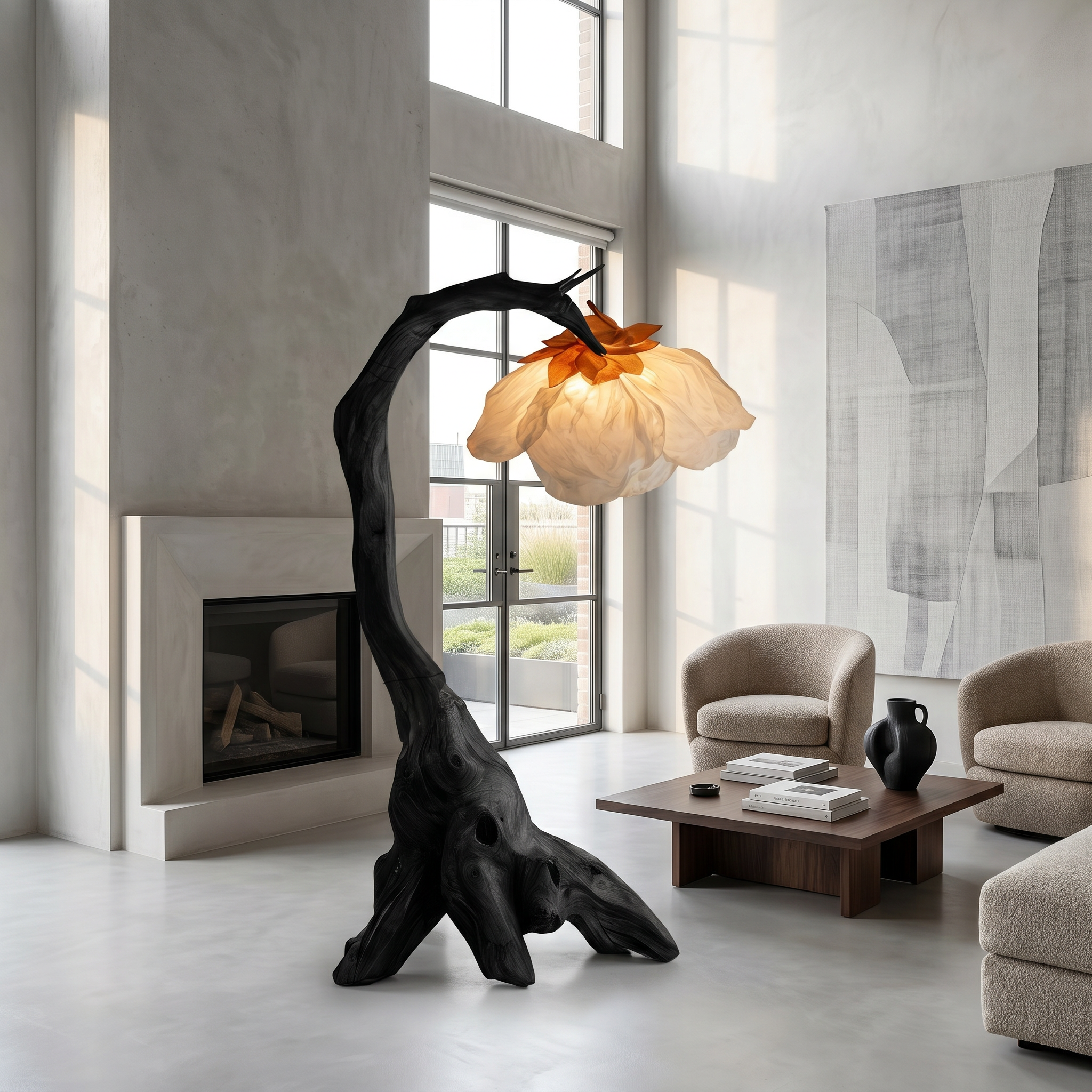 Organic Floor Lamp With Tree Branch Silhouette For Bedroom And Reading Nook SINLSAFLP096