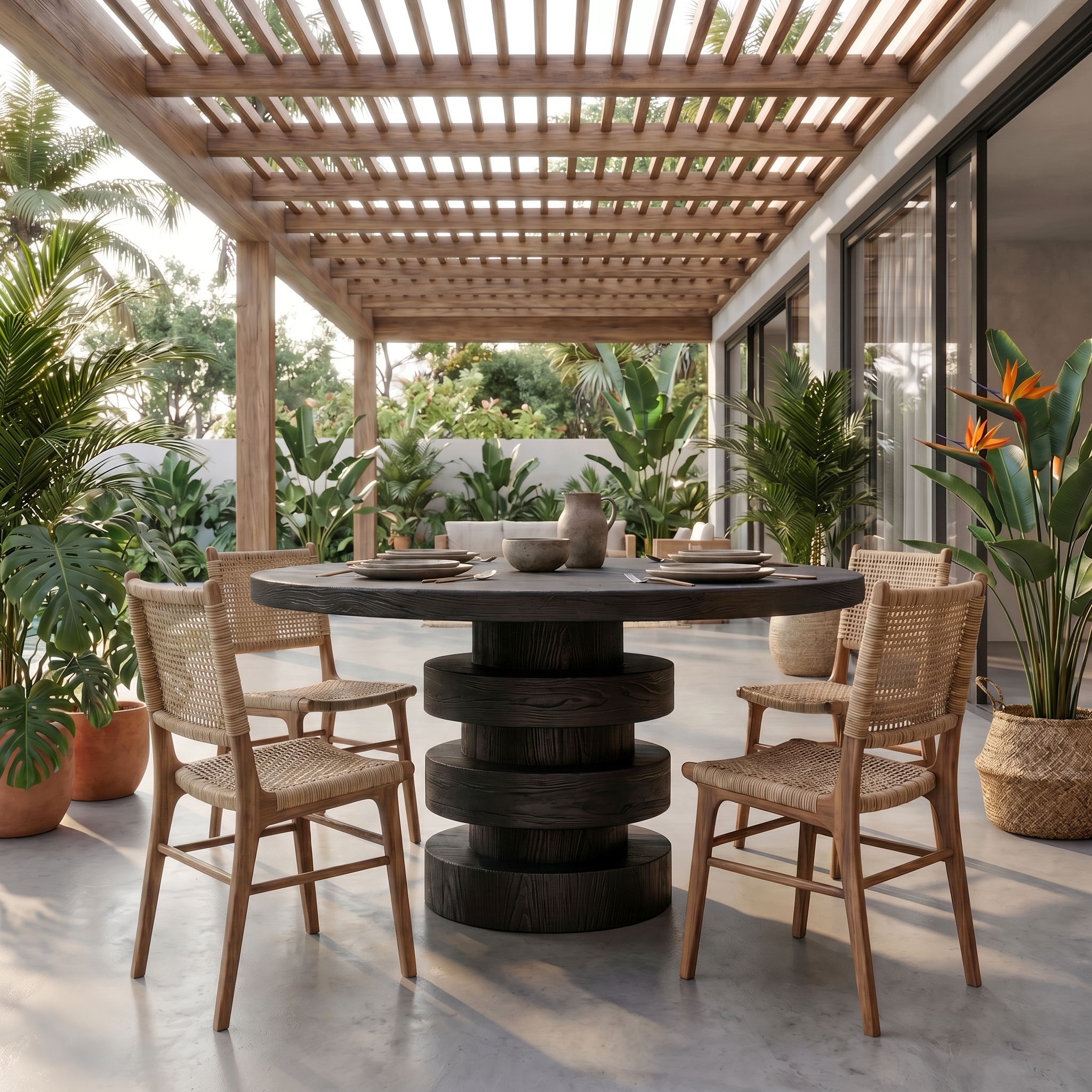 Minimalist Round Dining Table With Sculptural Base For Dining Room And Kitchen SINLSADT174