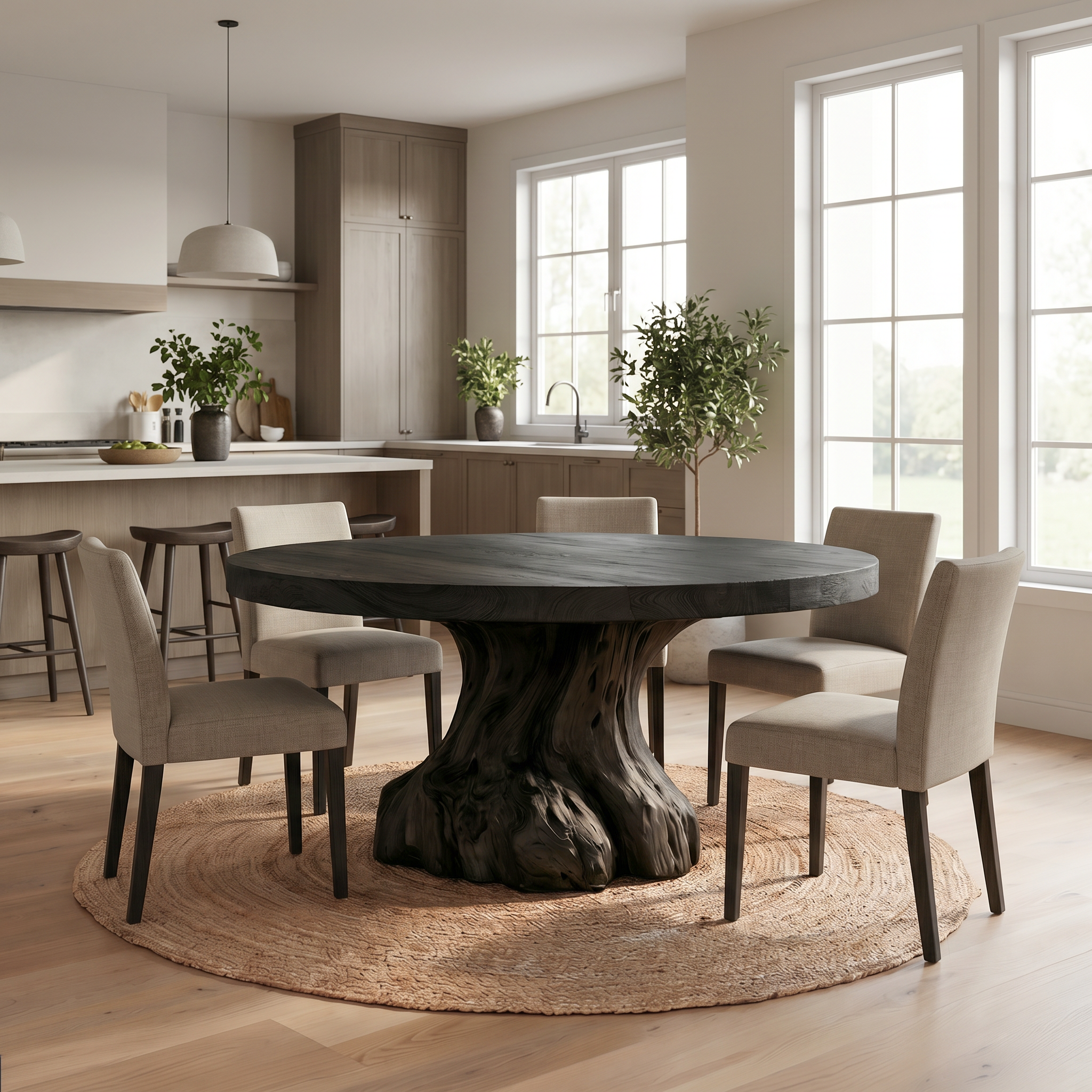 Rustic Tree Root Round Dining Table For Dining Room And Kitchen SINLSADT176