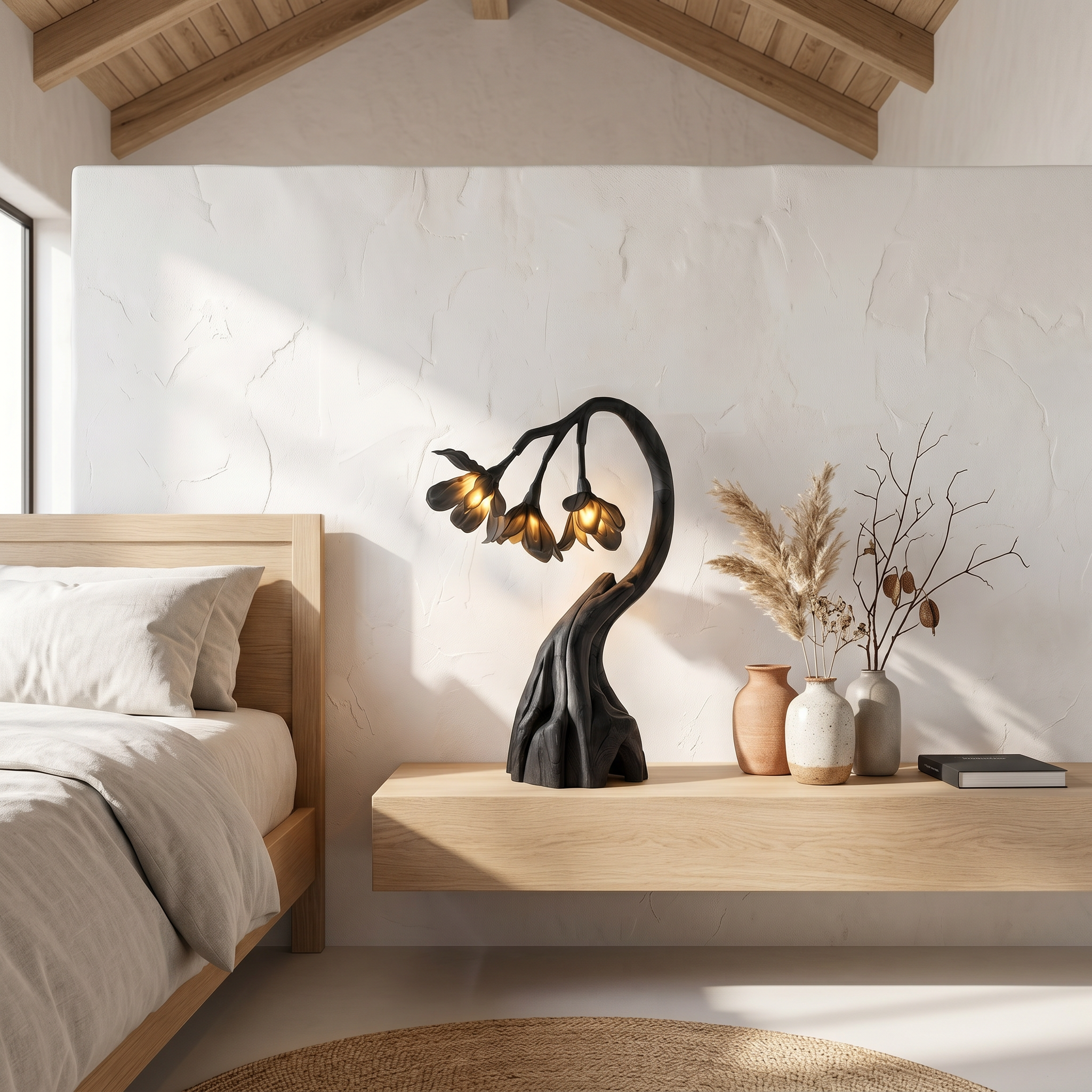 Rustic Tree Branch Table Lamp With Sculptural Wood Base For Living Room And Bedroom SINLSATL001