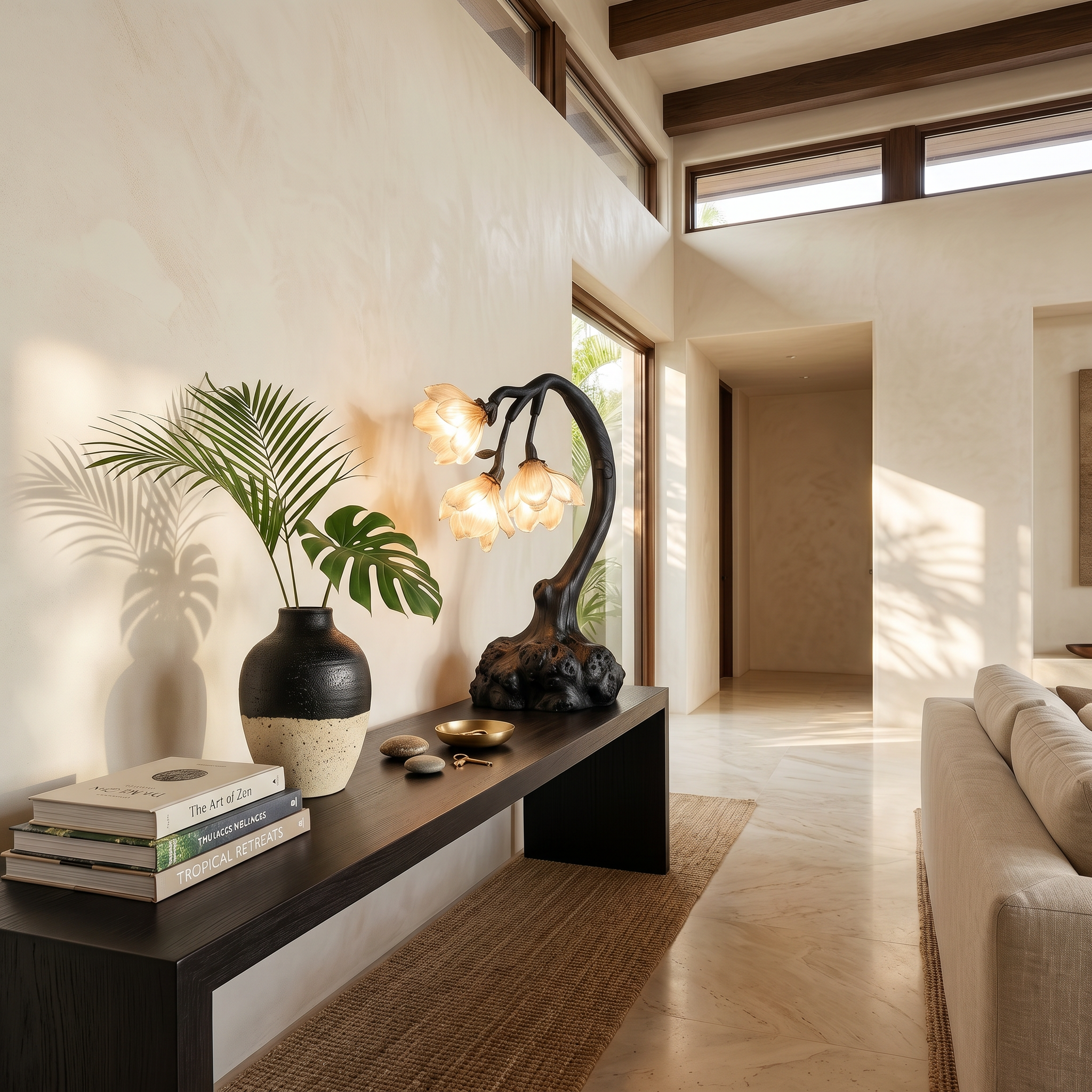 Minimalist Floral Table Lamp With Organic Wood Base For Bedroom And Living Room SINLSATL004