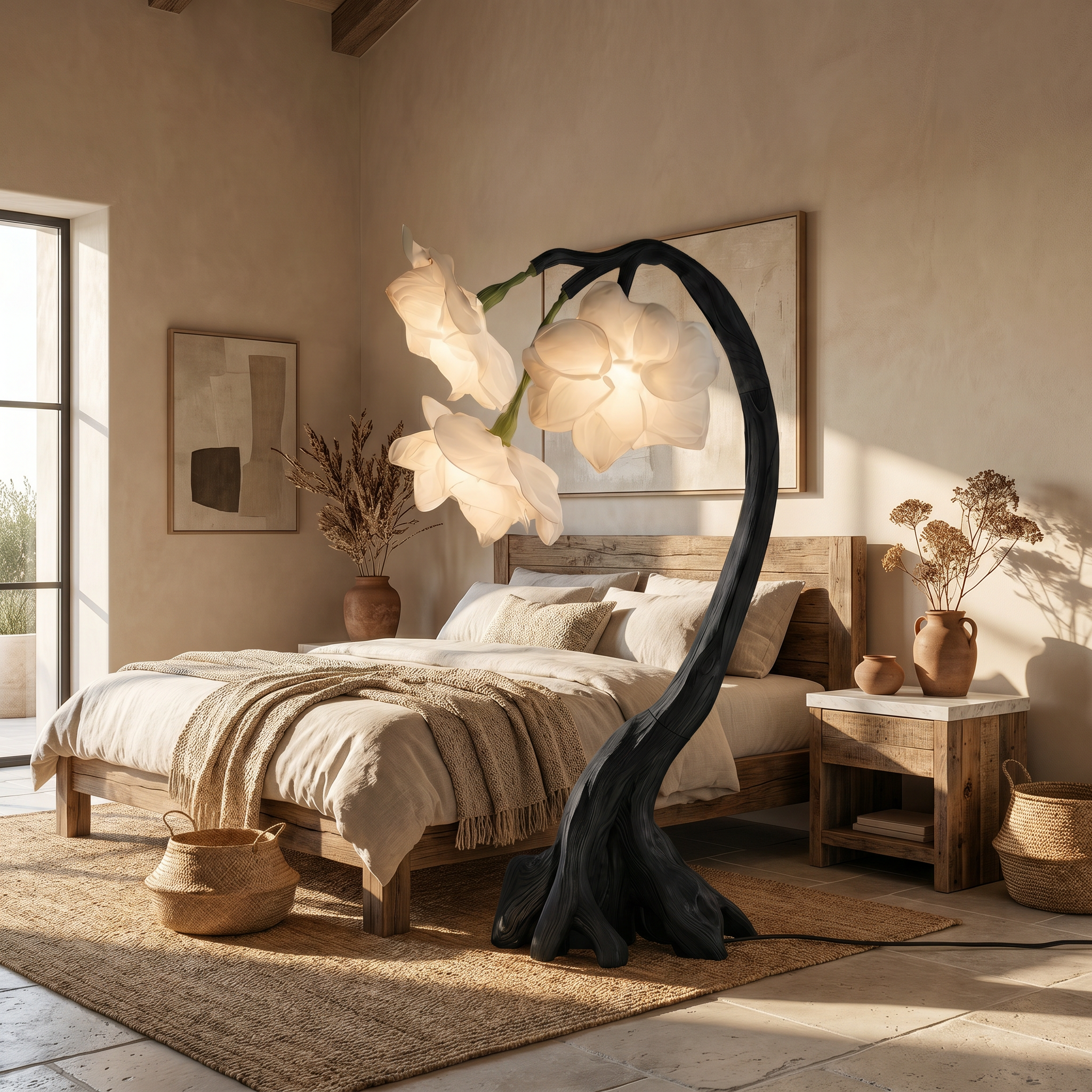 Rustic Botanical Floor Lamp With Flower Petal Shade For Living Room And Bedroom SINLSAFLP078