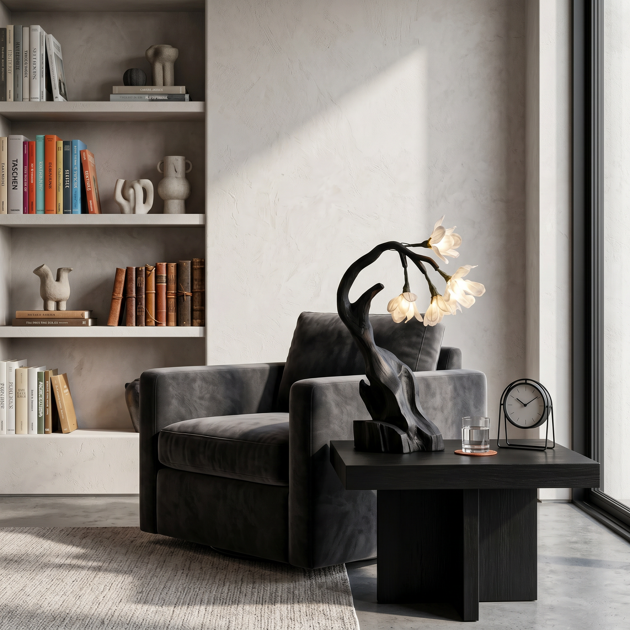 Luxury Floral Table Lamp With Sculptural Driftwood Base For Bedroom And Living Room SINLSATL010