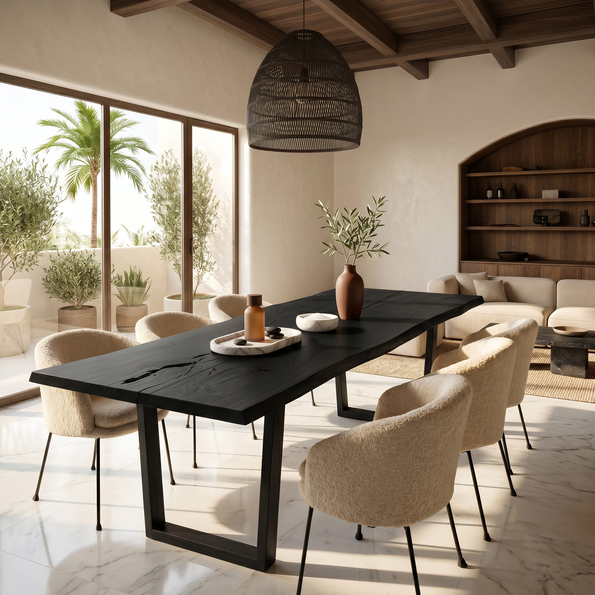 Modern Walnut Dining Table With Minimalist U Shape Base For Dining Room SINLSADT188