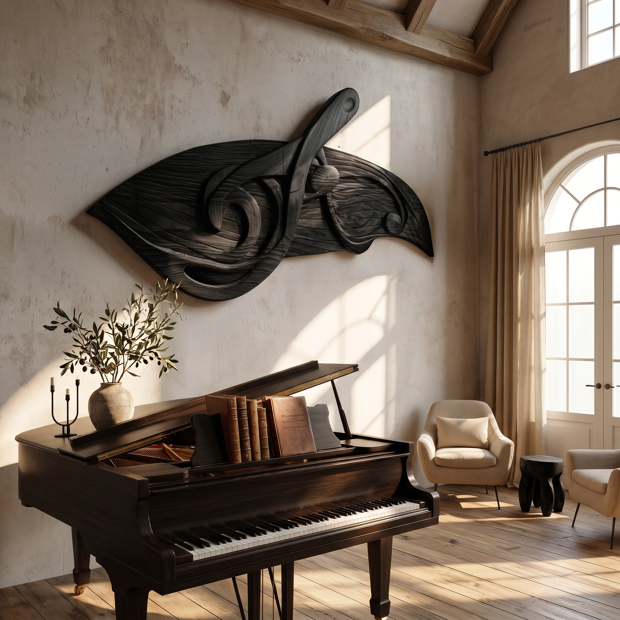 Organic Music Note Wall Art With Guitar Motif For Living Room SINLSAWD077