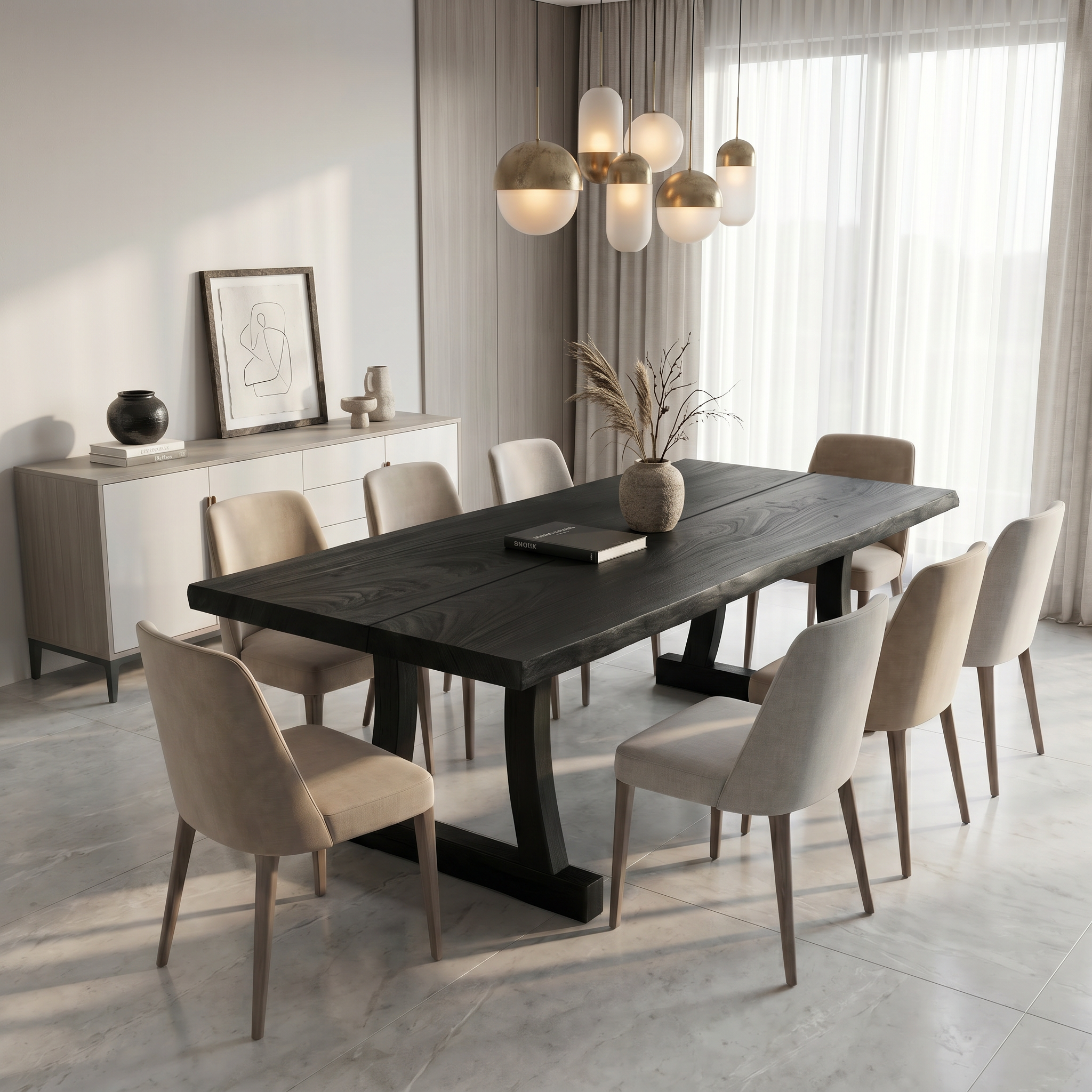 Contemporary Solid Wood Dining Table With Rounded Edge Design For Dining Room SINLSADT190