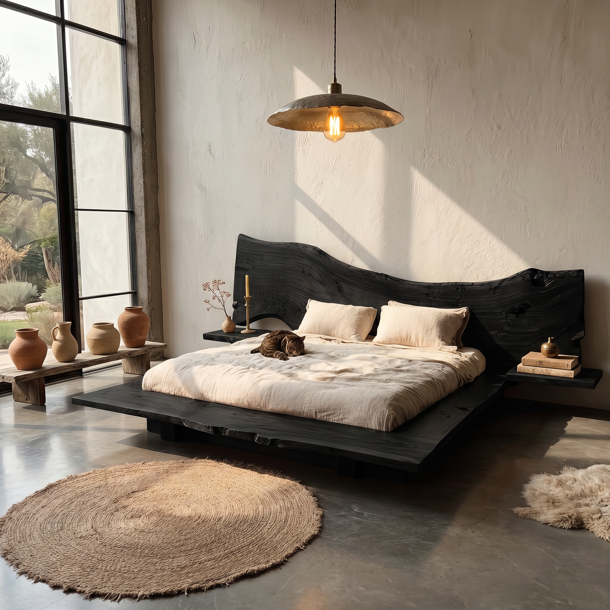 Minimalist Bed Frame With Organic Edge Headboard For Bedroom SINLSAWB125