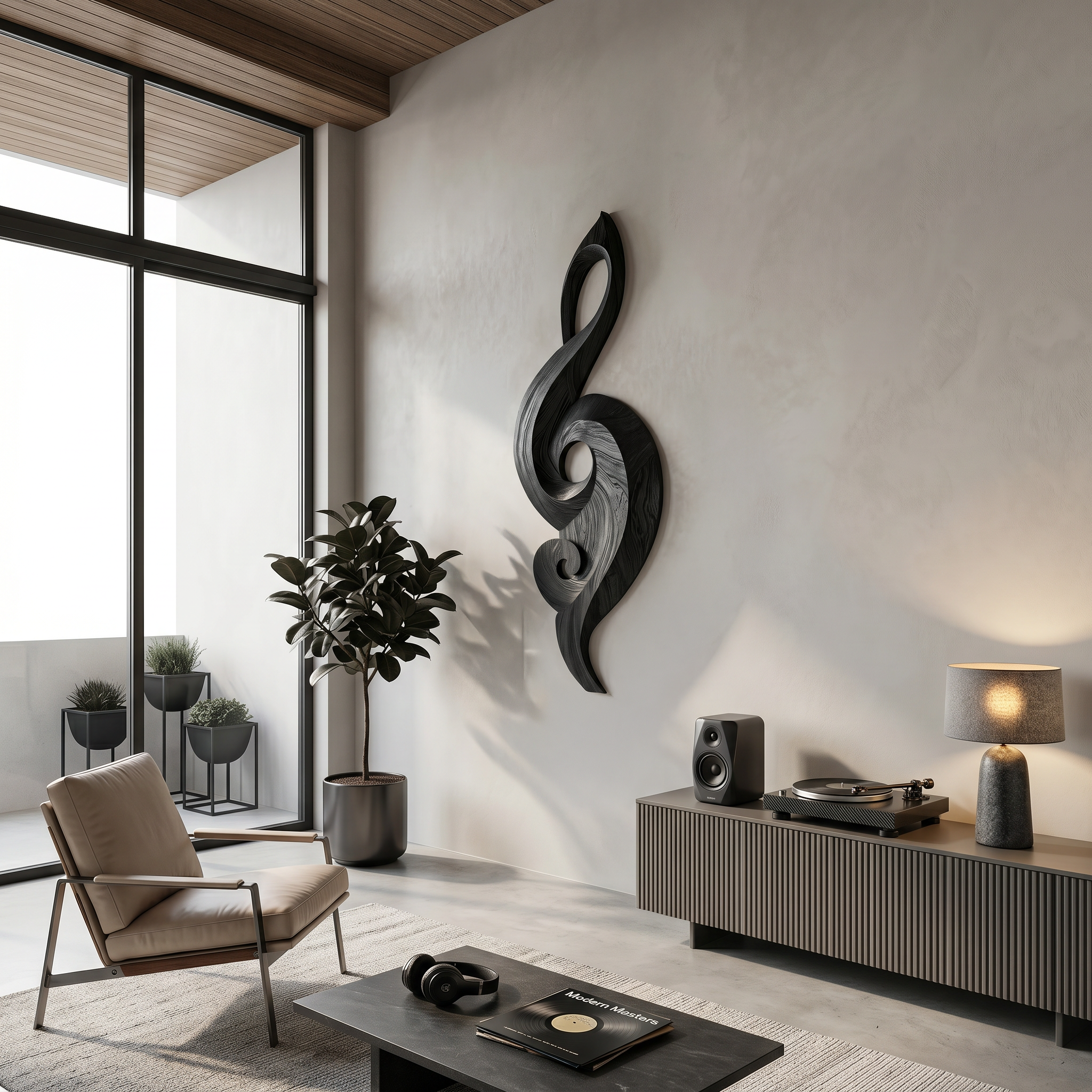 Minimalist Music Note Wooden Wall Art For Living Room SINLSAWD080
