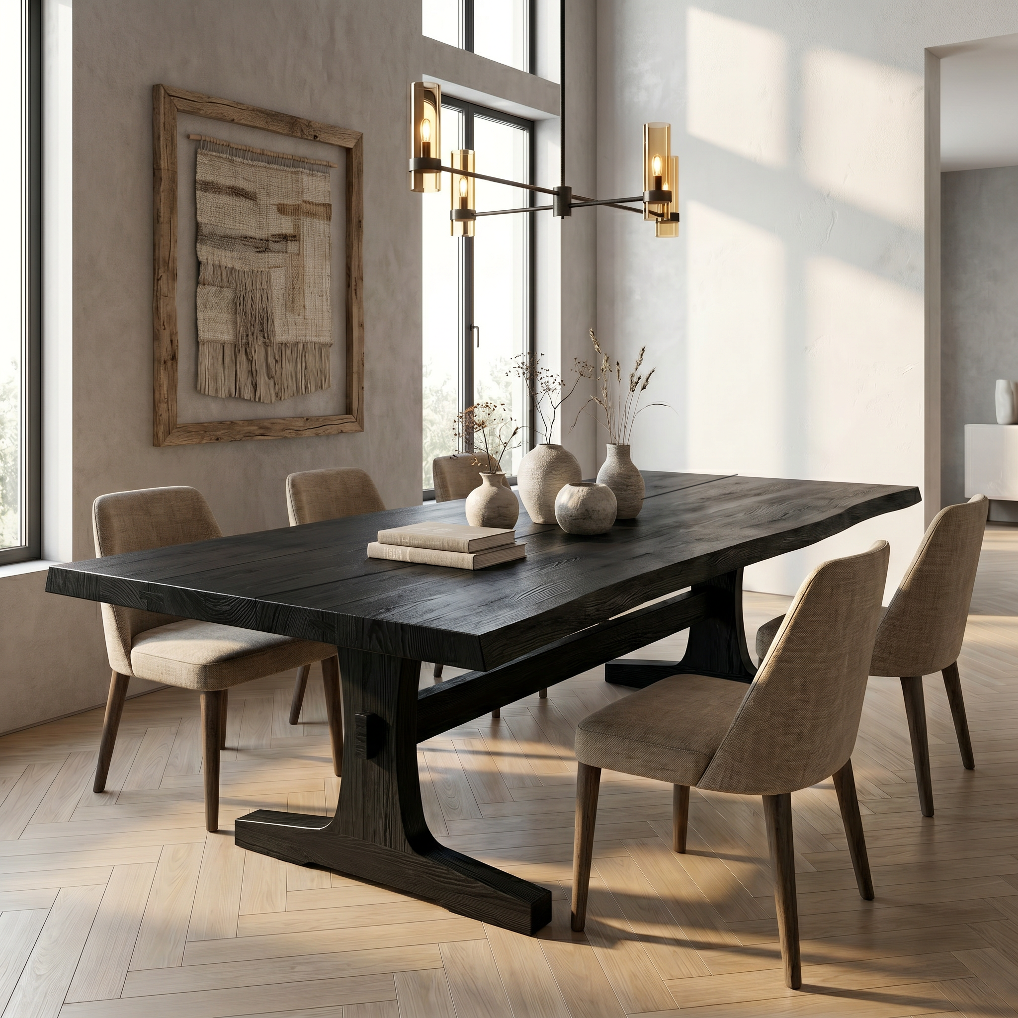 Organic Live Edge Dining Table With Waterfall Wood Base For Dining Room SINLSADT192
