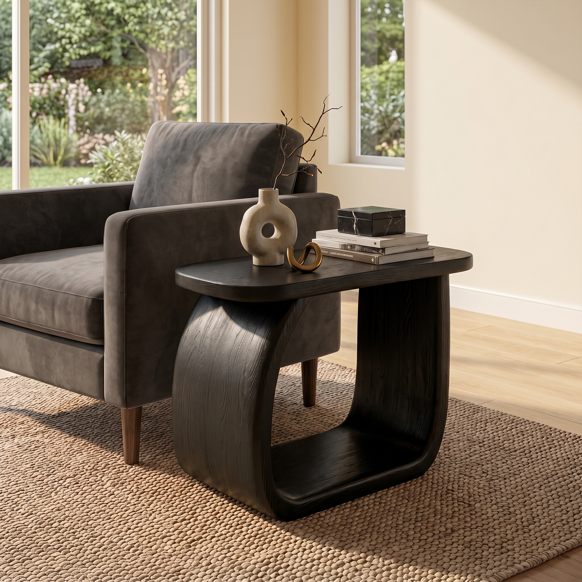 Minimal Beside Table With Curved Open Frame Design For Living Room SINLKIBT244
