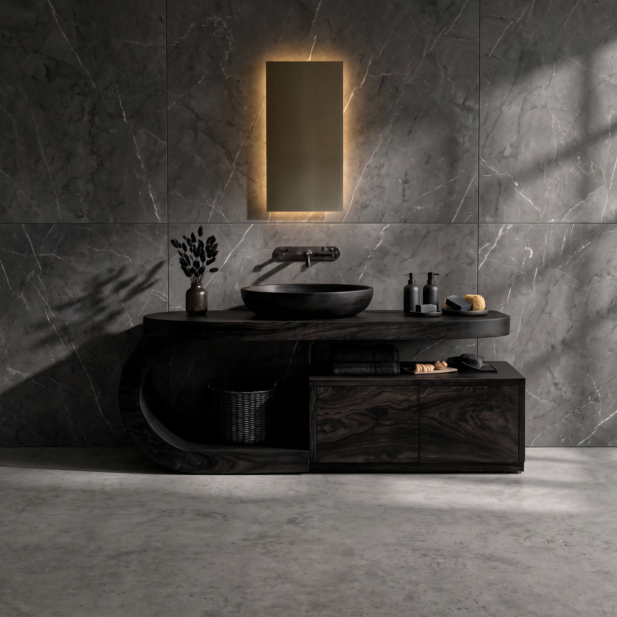Organic Curved Bathroom Vanity For Bathroom And Powder Room SINLKIBRV299