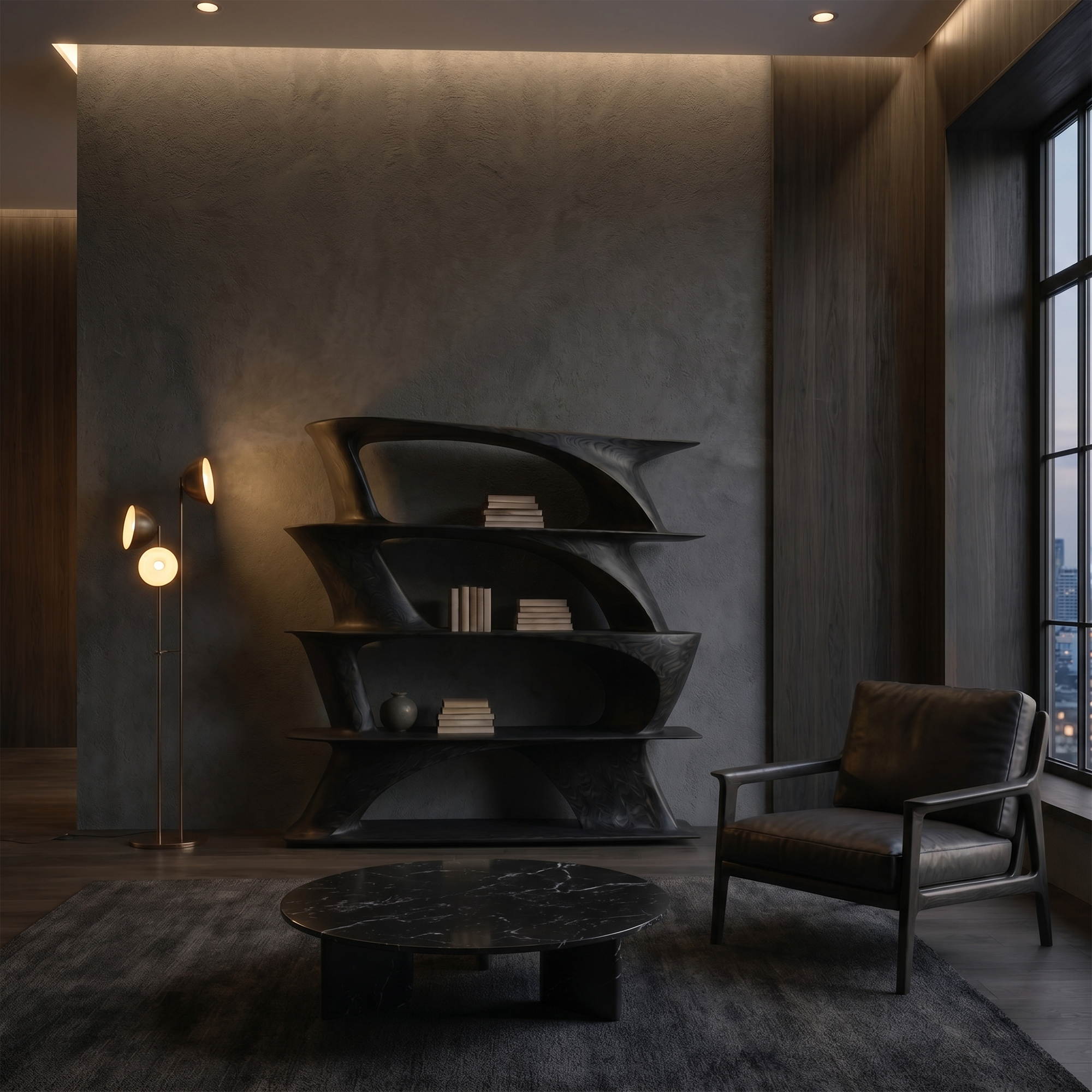 Organic Sculptural Bookshelf With Asymmetrical Open Shelves For Living Room SINLKIBS031