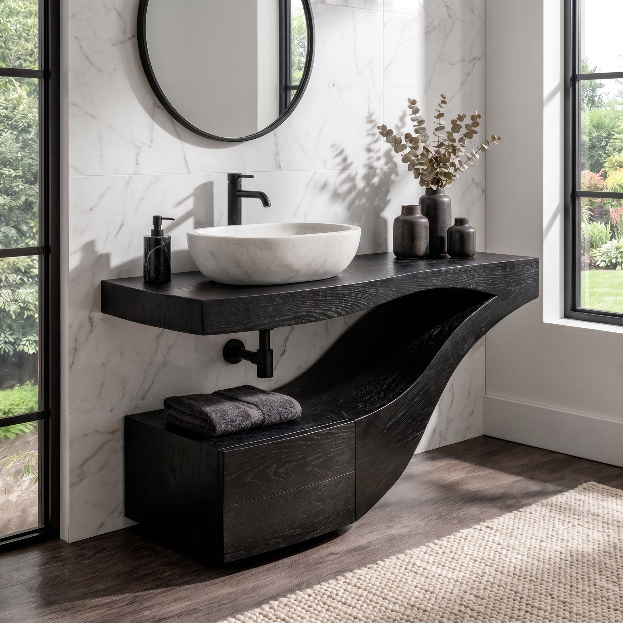 Organic Curved Floating Bathroom Vanity For Bathroom And Powder Room SINLKIBRV302
