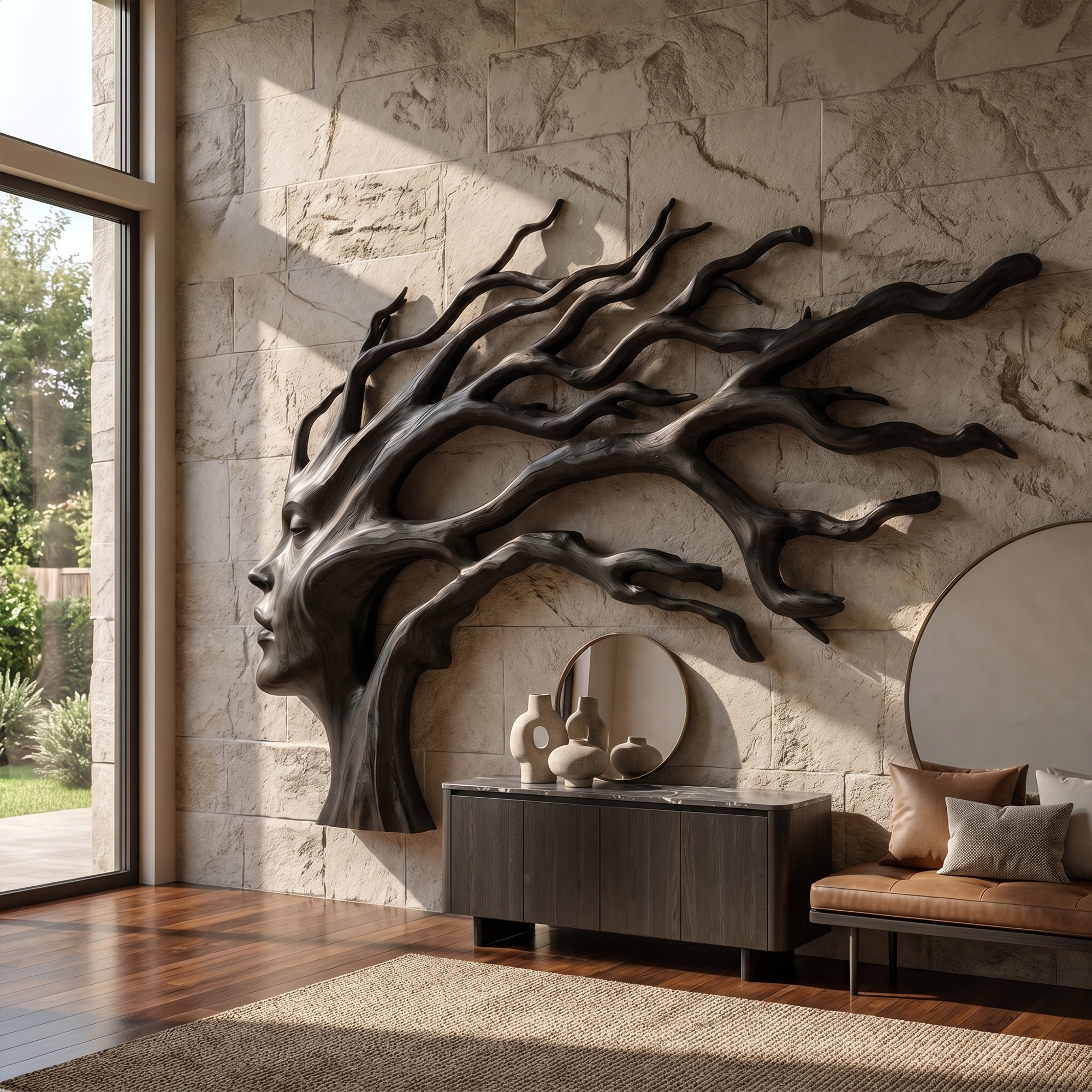 Organic Tree Wall Art With Sculptural Branch Design For Living Room And Entryway SINLKIWD103
