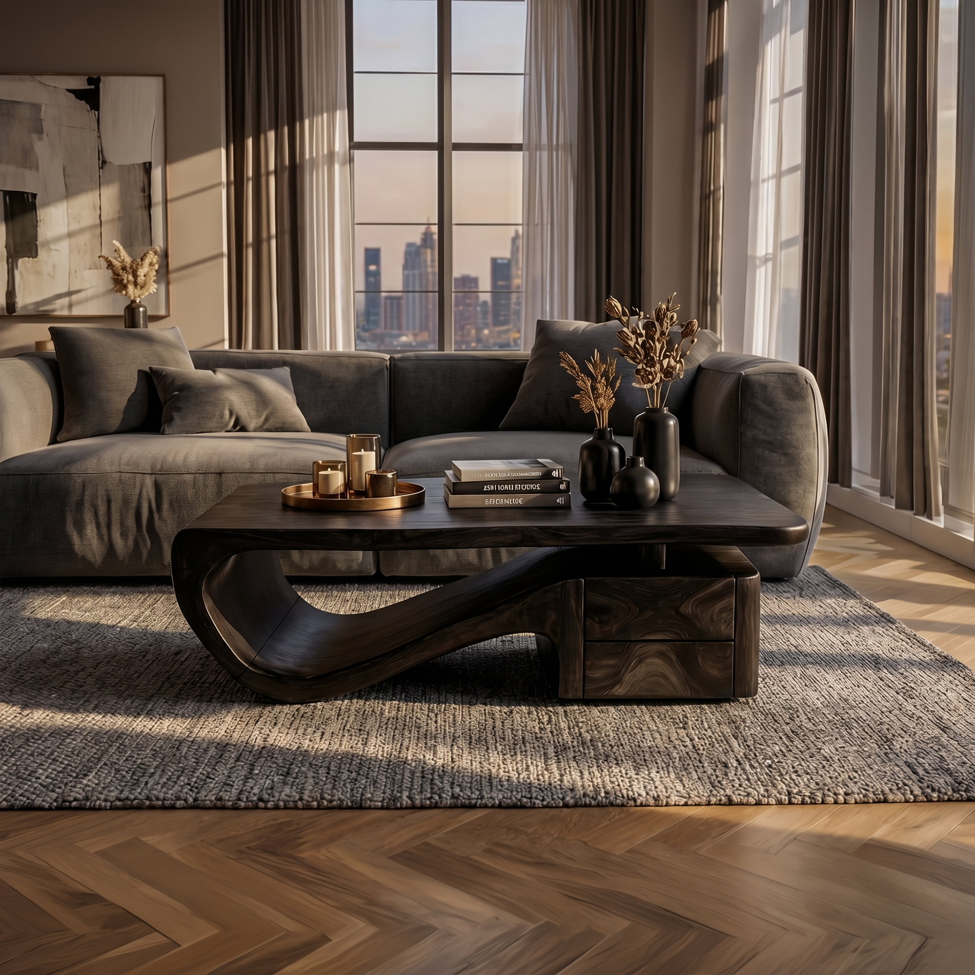 Organic Sculptural Coffee Table With Storage For Living Room And Lounge SINLKICF360