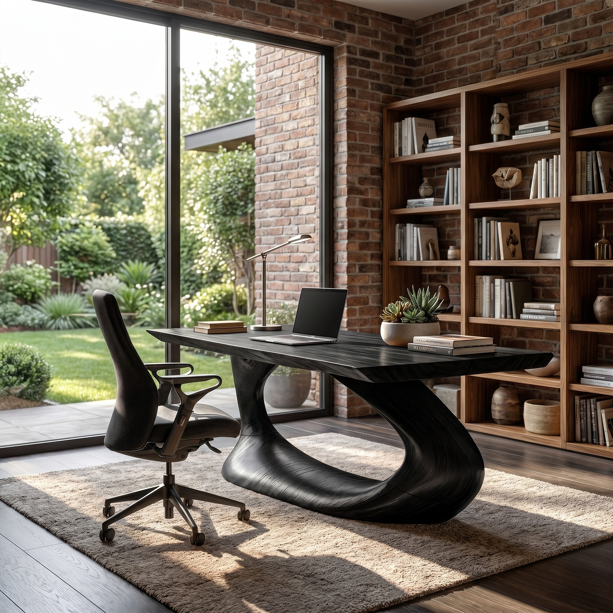 Rustic Desk With Sculptural Curved Base For Home Office SINLKIDK111