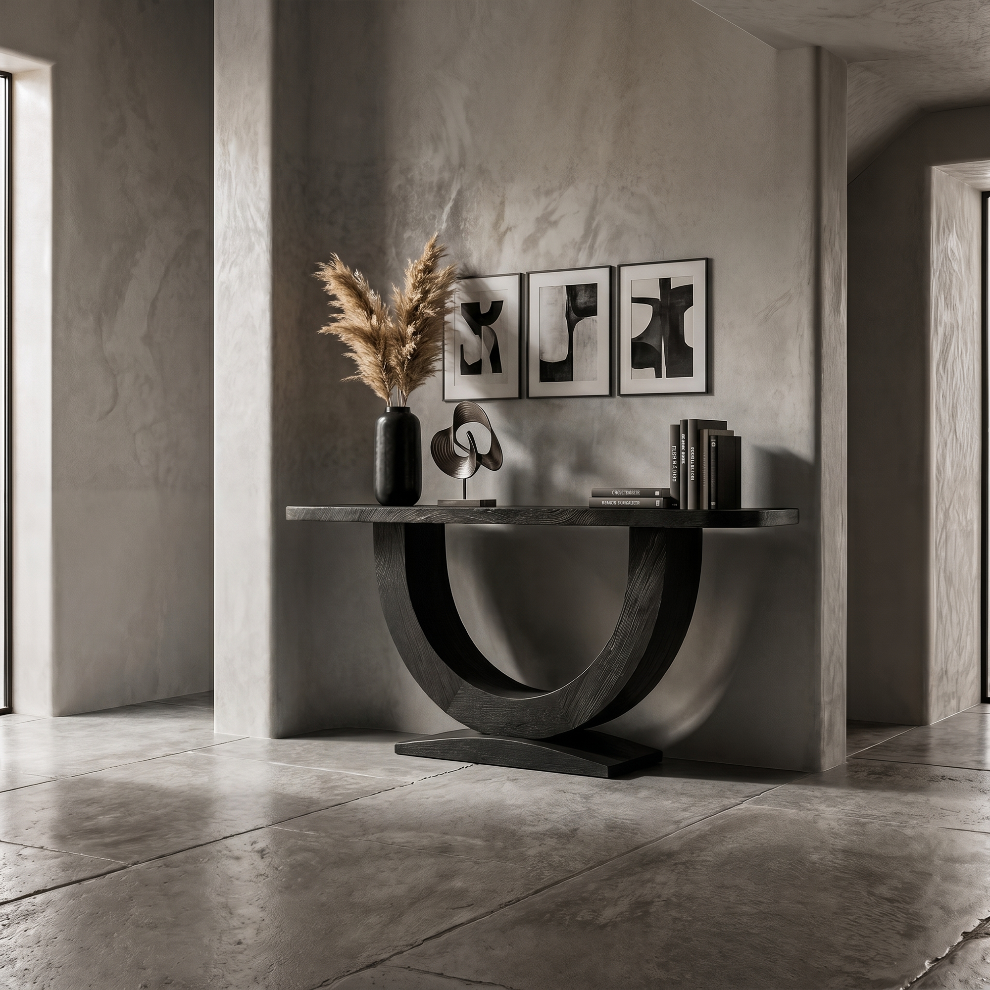 Contemporary Organic Console Table With U Shape Pedestal Base For Entryway And Living Room SINLKICS597