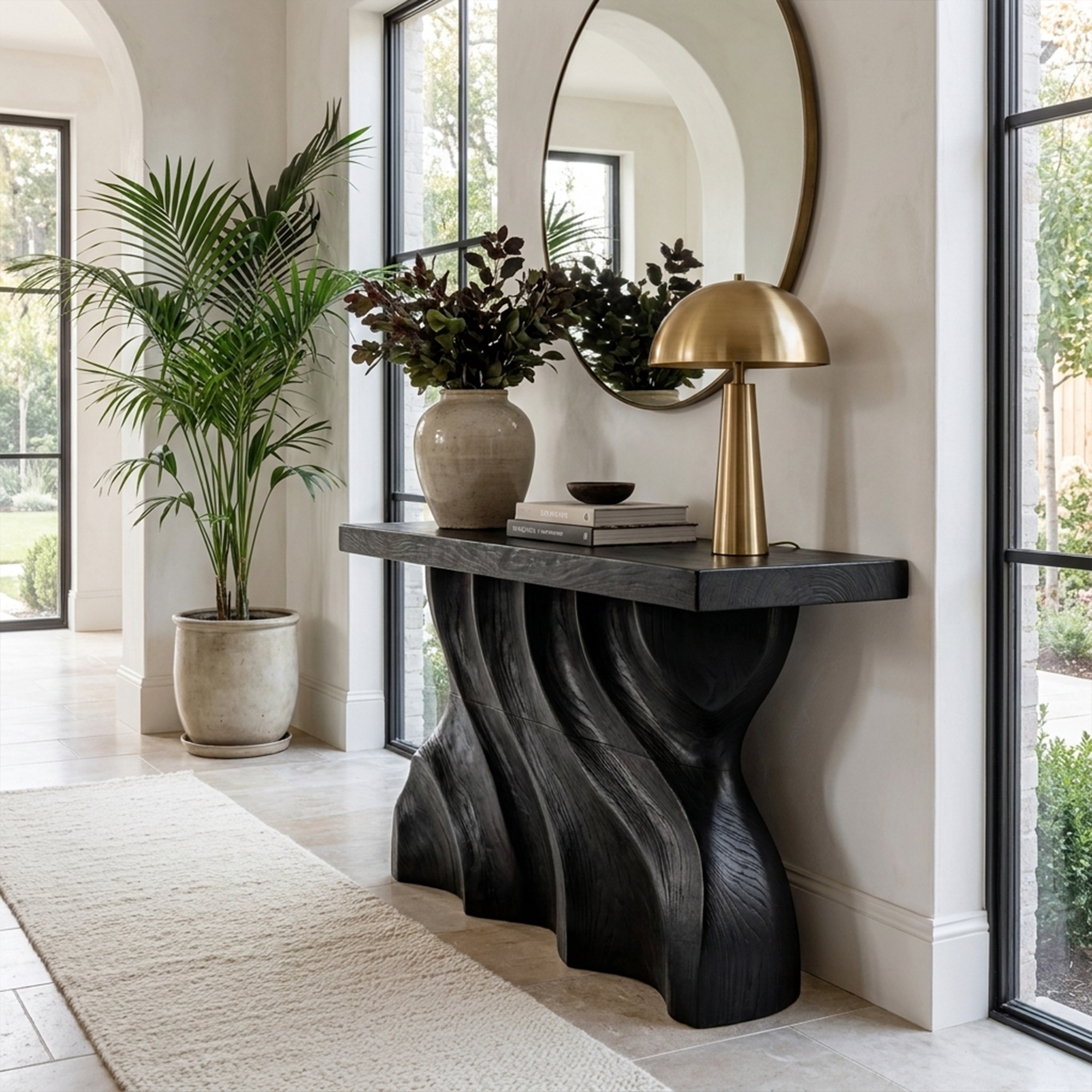 Midcentury Console Table Sculpted Wave Base Entryway Display SINLKICS404